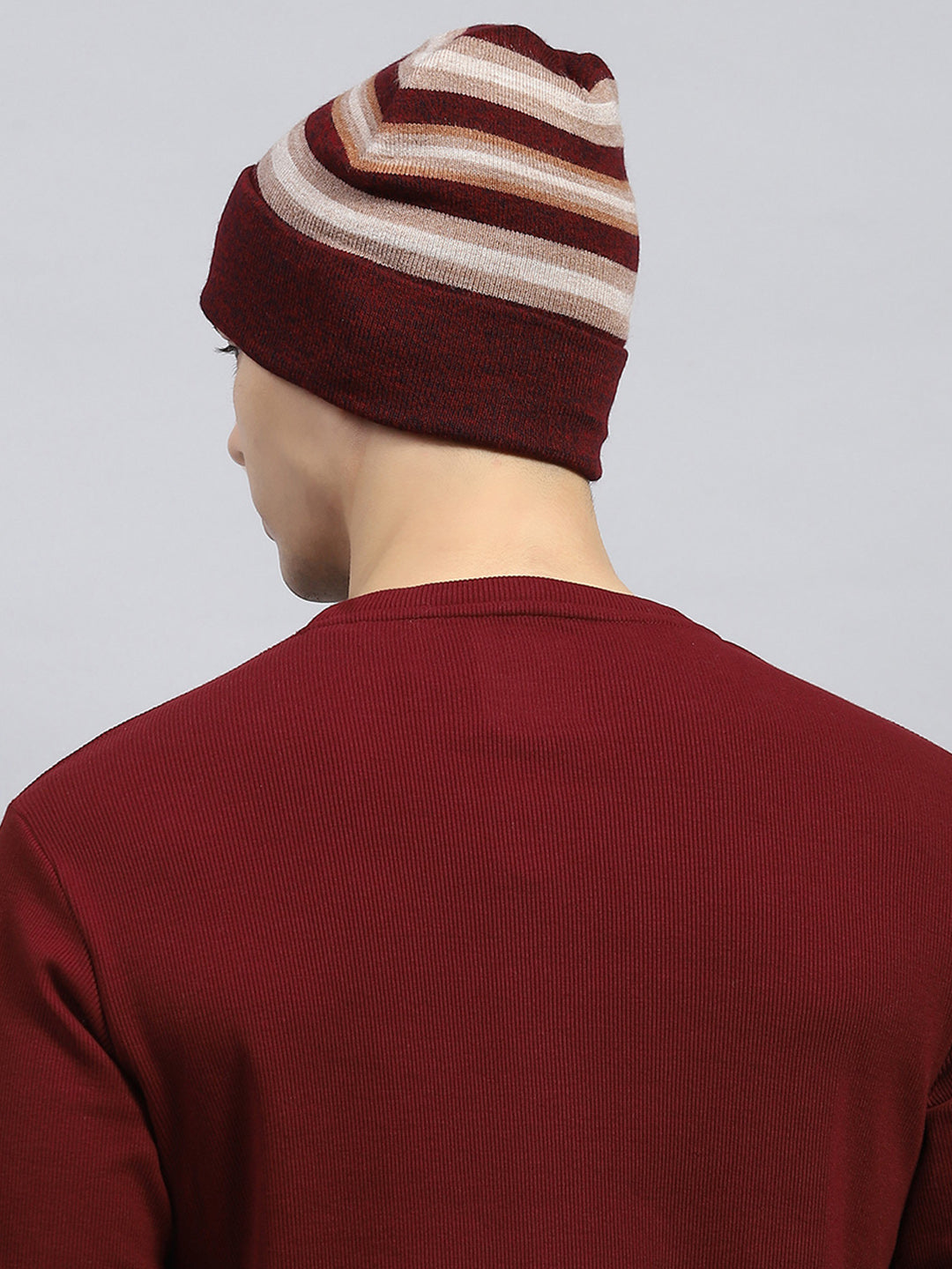 Men Red Self Design Blend Wool Cap