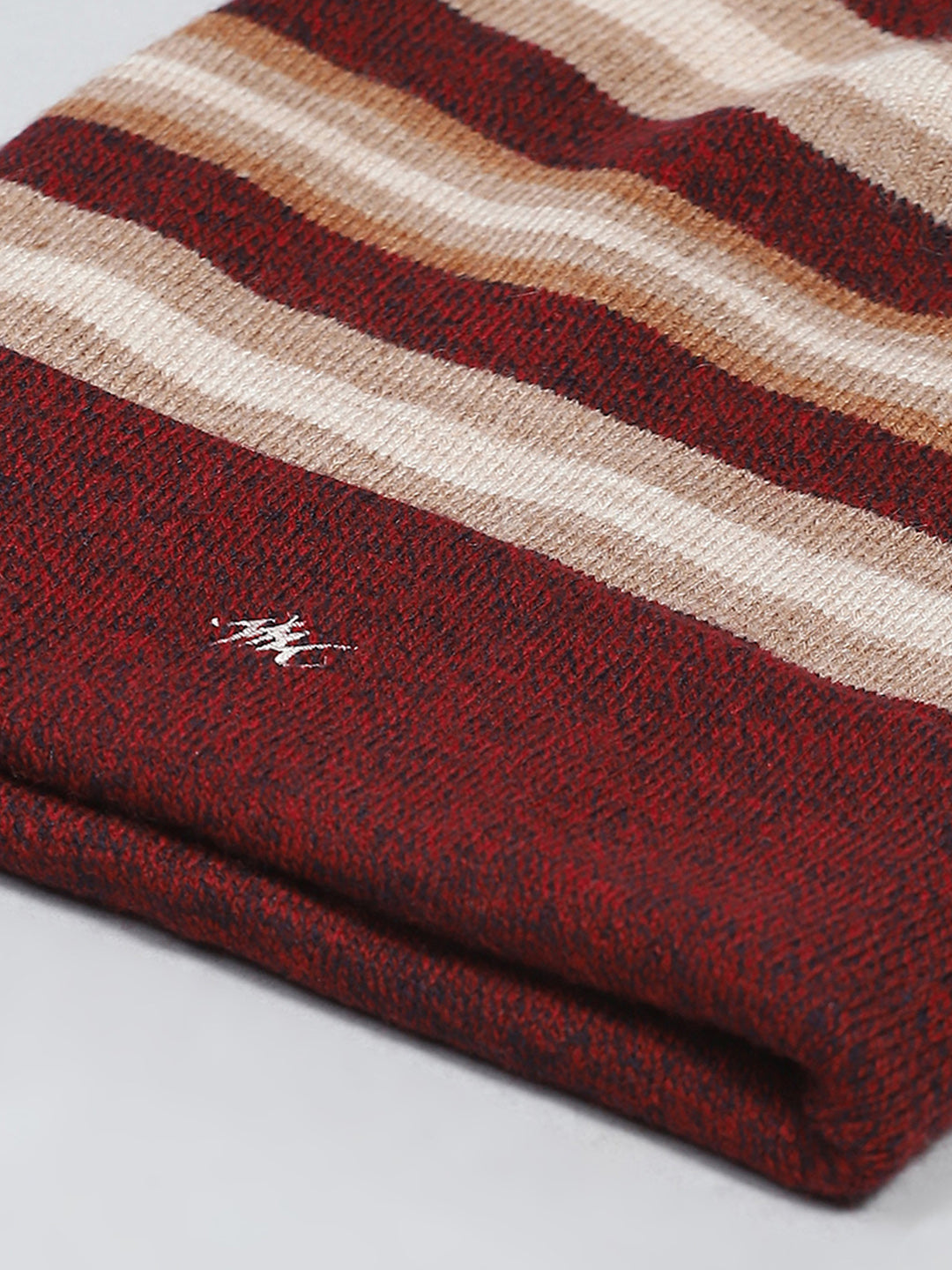 Men Red Self Design Blend Wool Cap