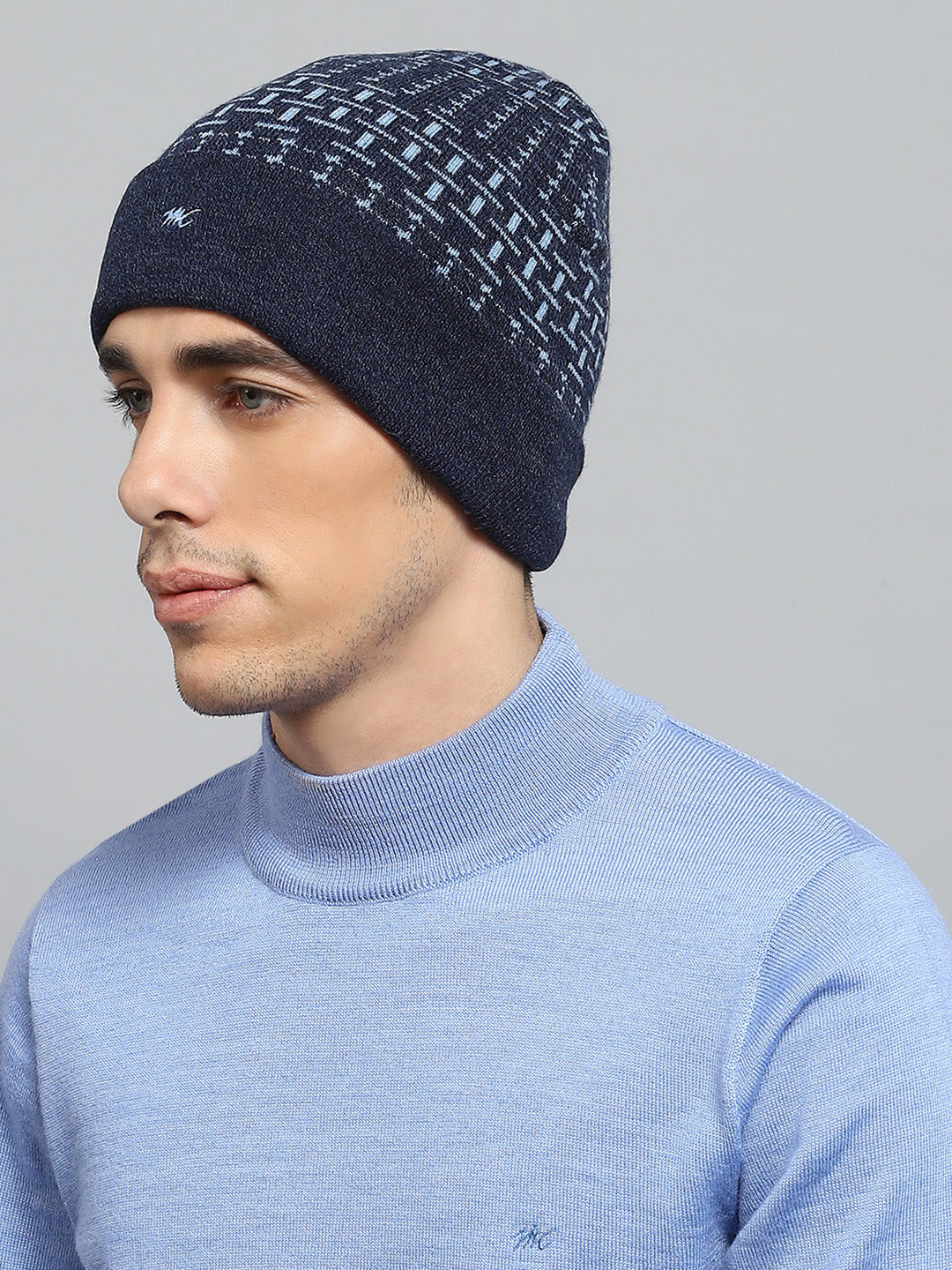 Men Navy Blue Self Design Cap