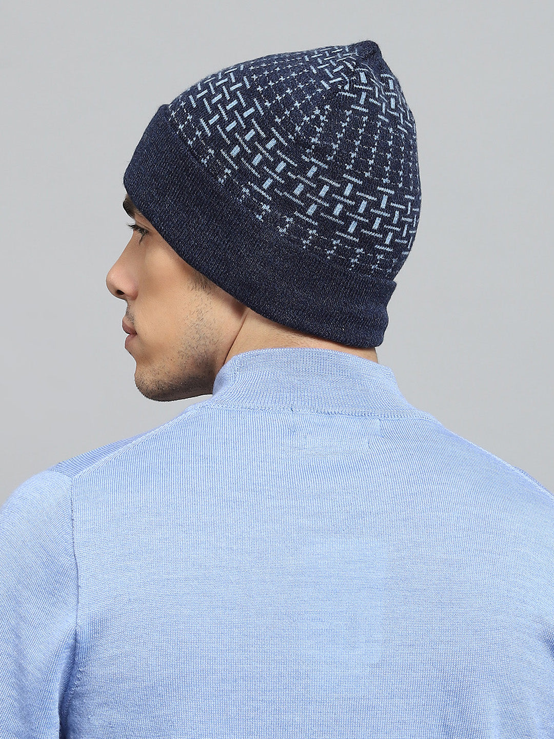 Men Navy Blue Self Design Cap