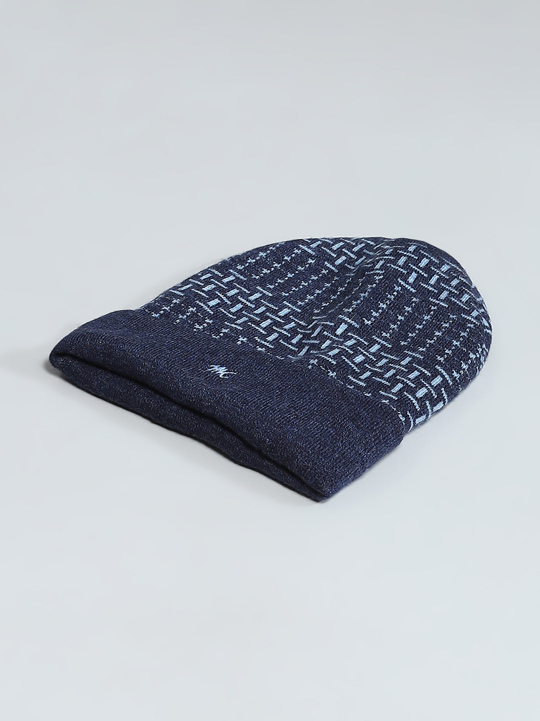 Men Navy Blue Self Design Cap