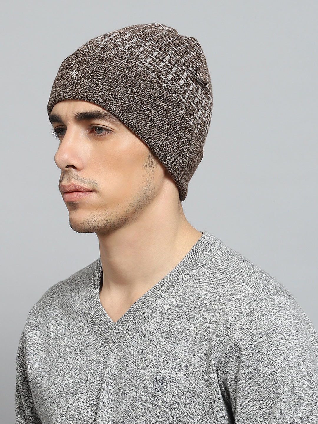 Men Grey Self Design Cap