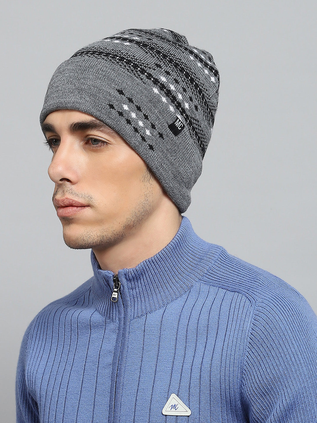 Men Grey Self Design Cap