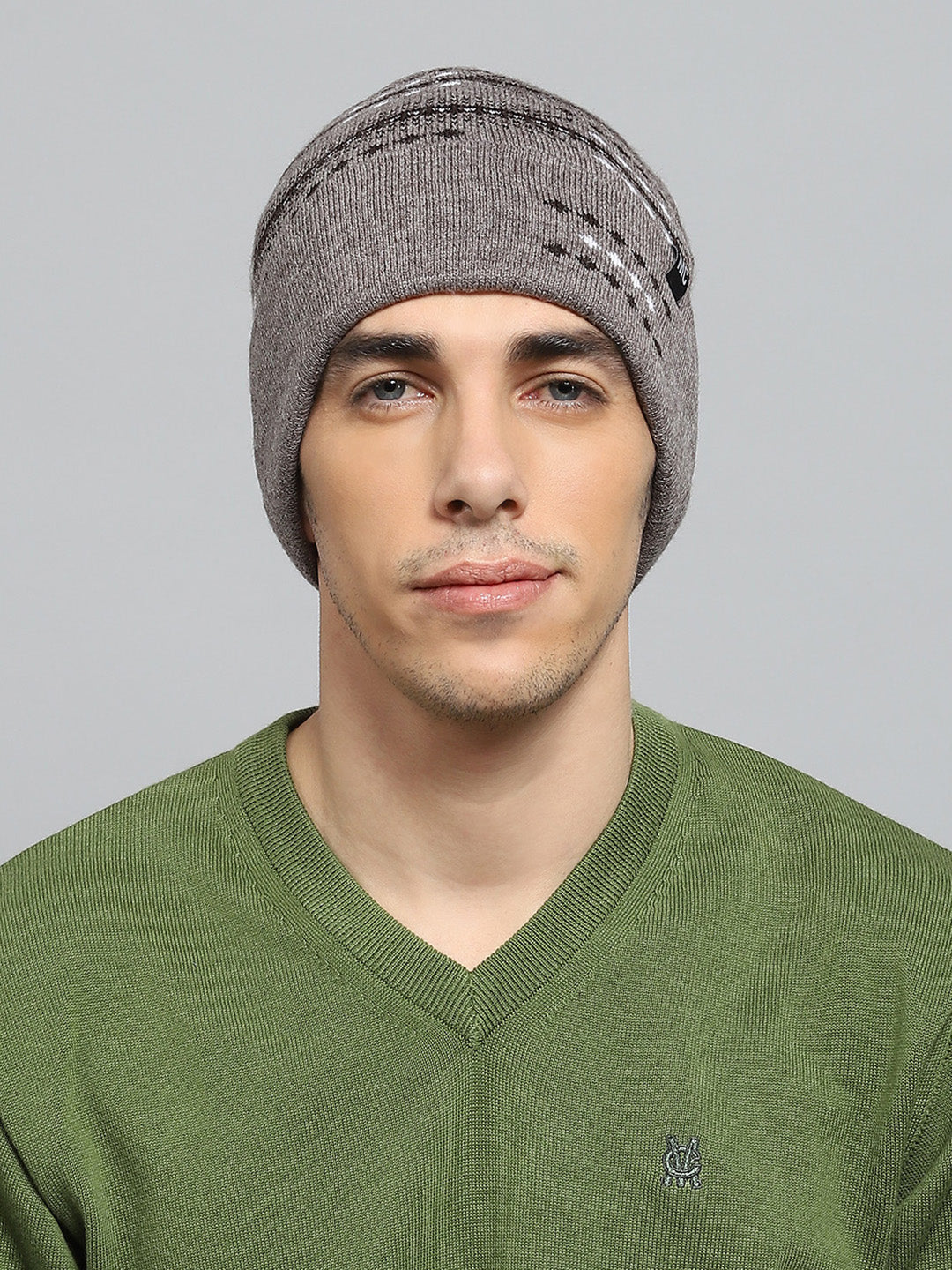 Men Brown Self Design Cap