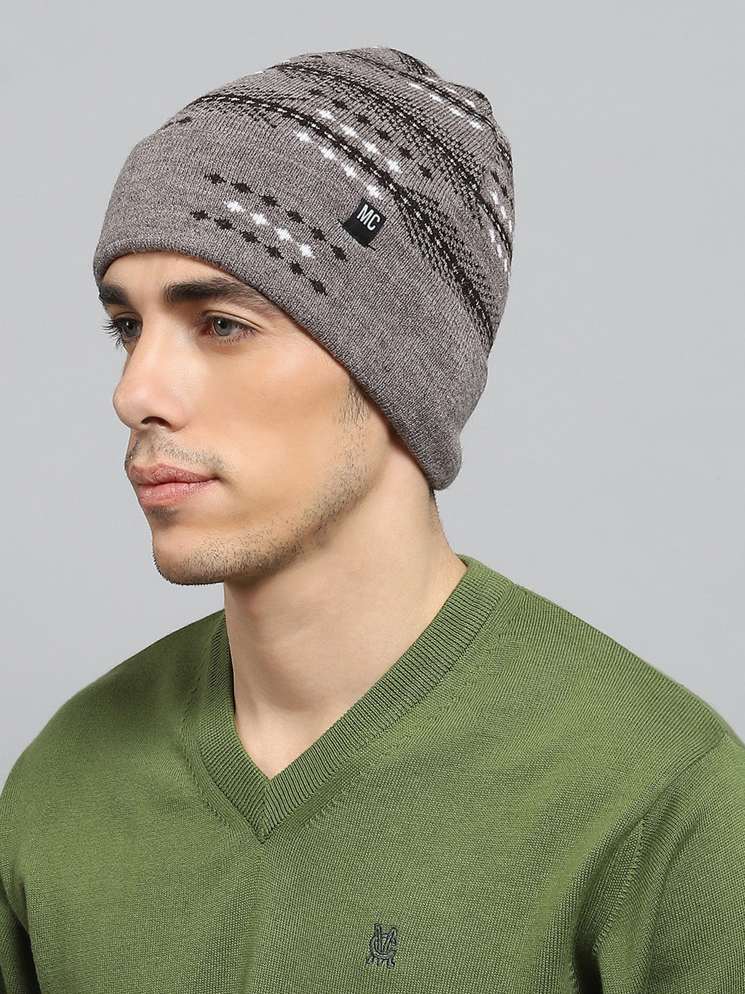 Men Brown Self Design Cap