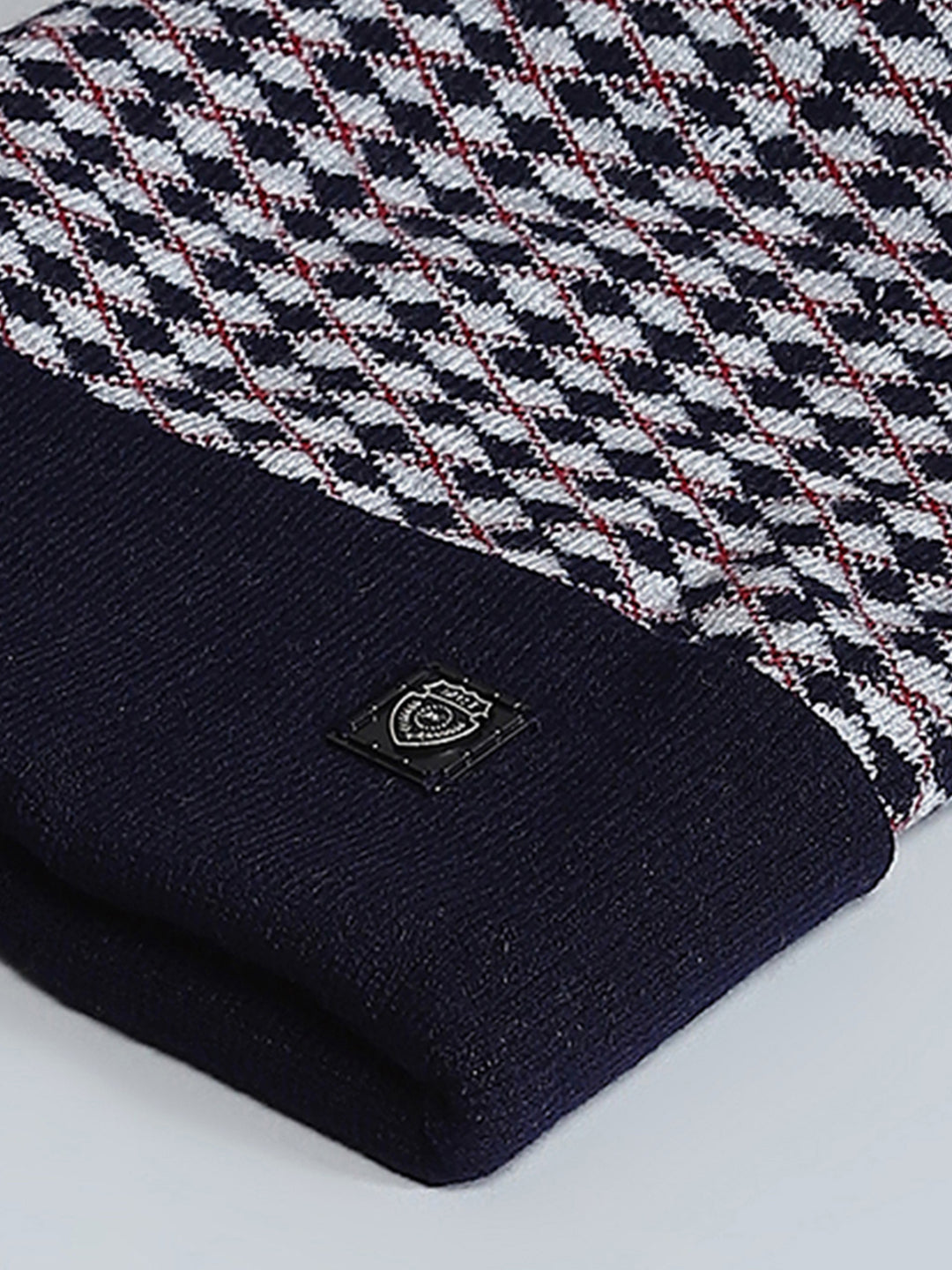 Men Navy Blue Self Design Cap