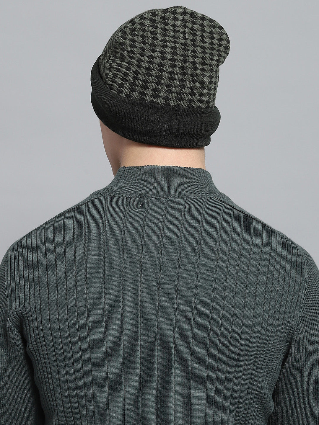 Men Olive Self Design Cap