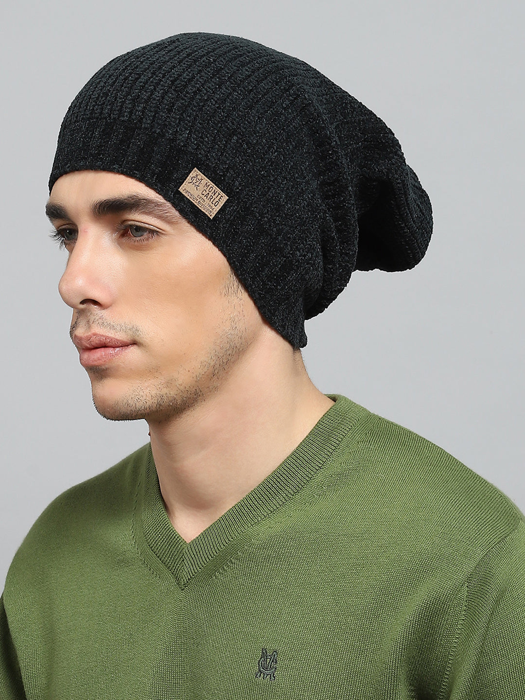 Men Black Self Design Cap