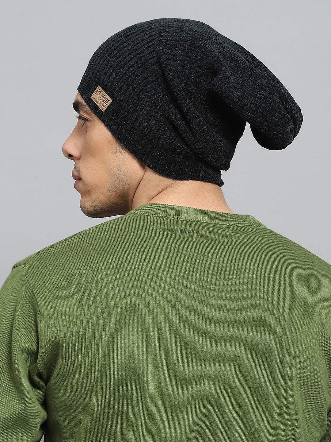 Men Black Self Design Cap