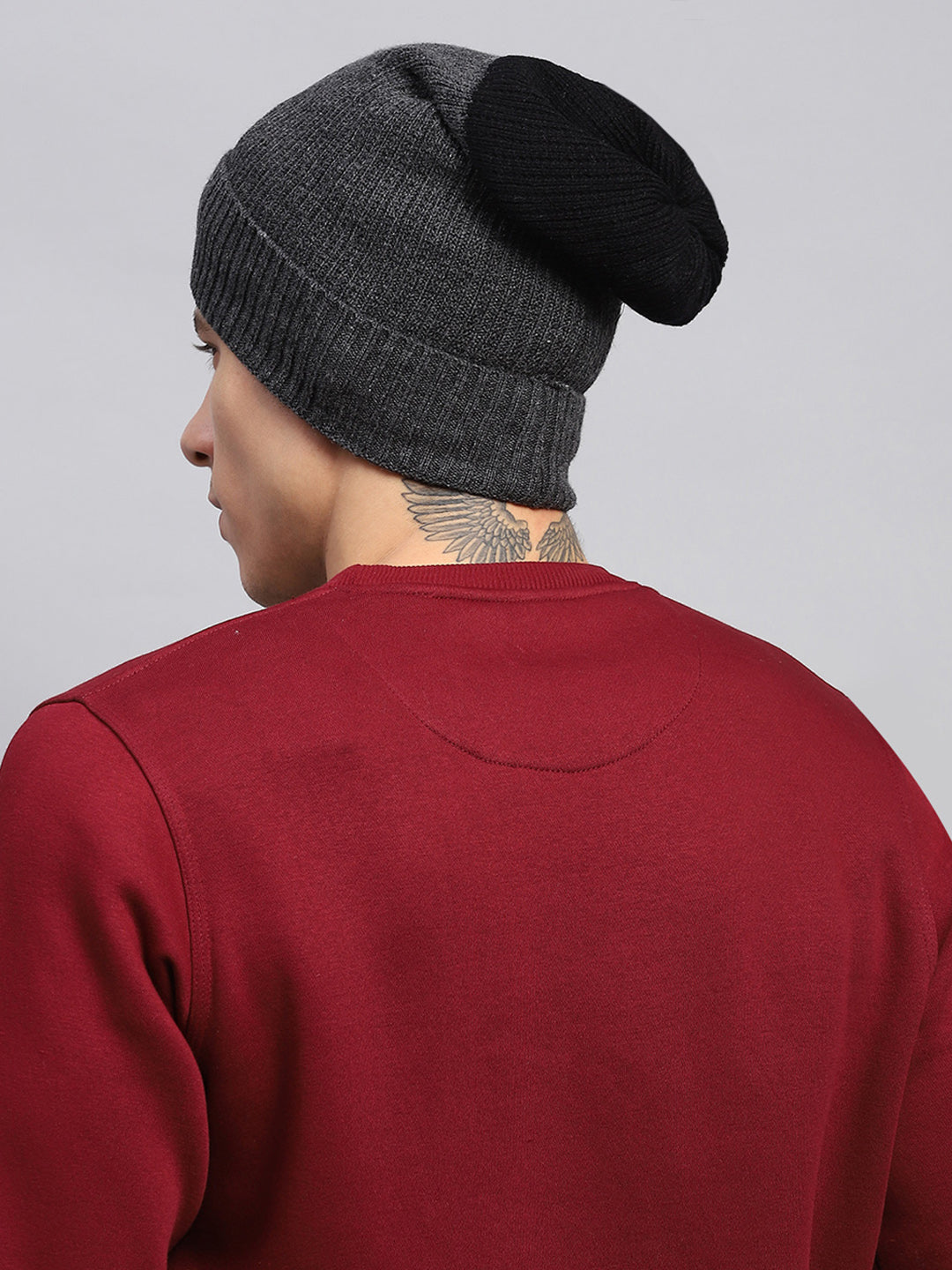 Men Grey Self Design Blend Wool Cap