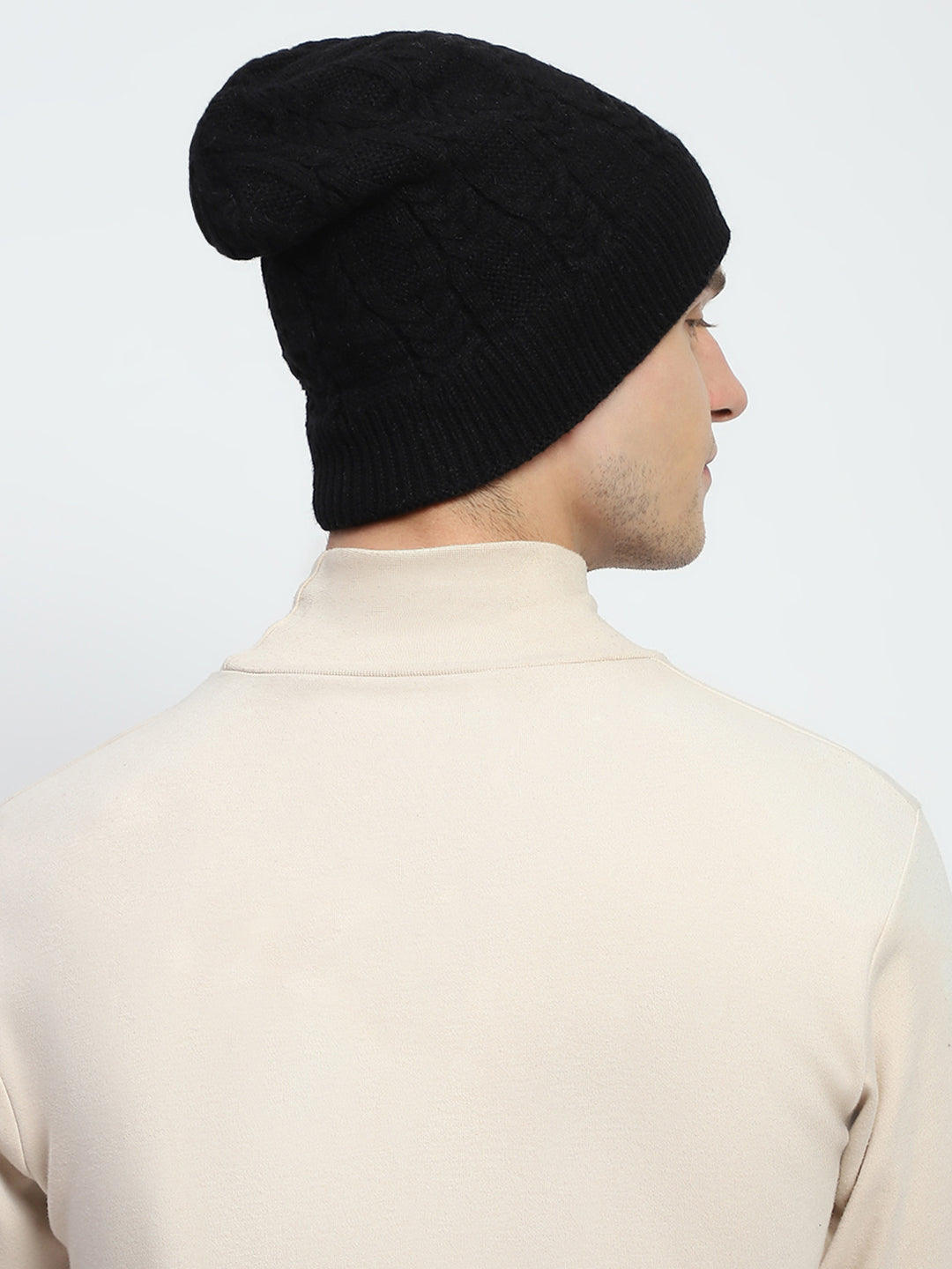 Men Black Self Design Cap