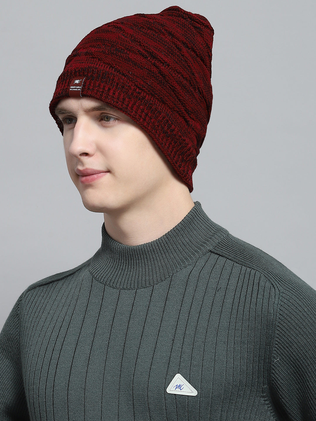 Men Maroon Self Design Cap