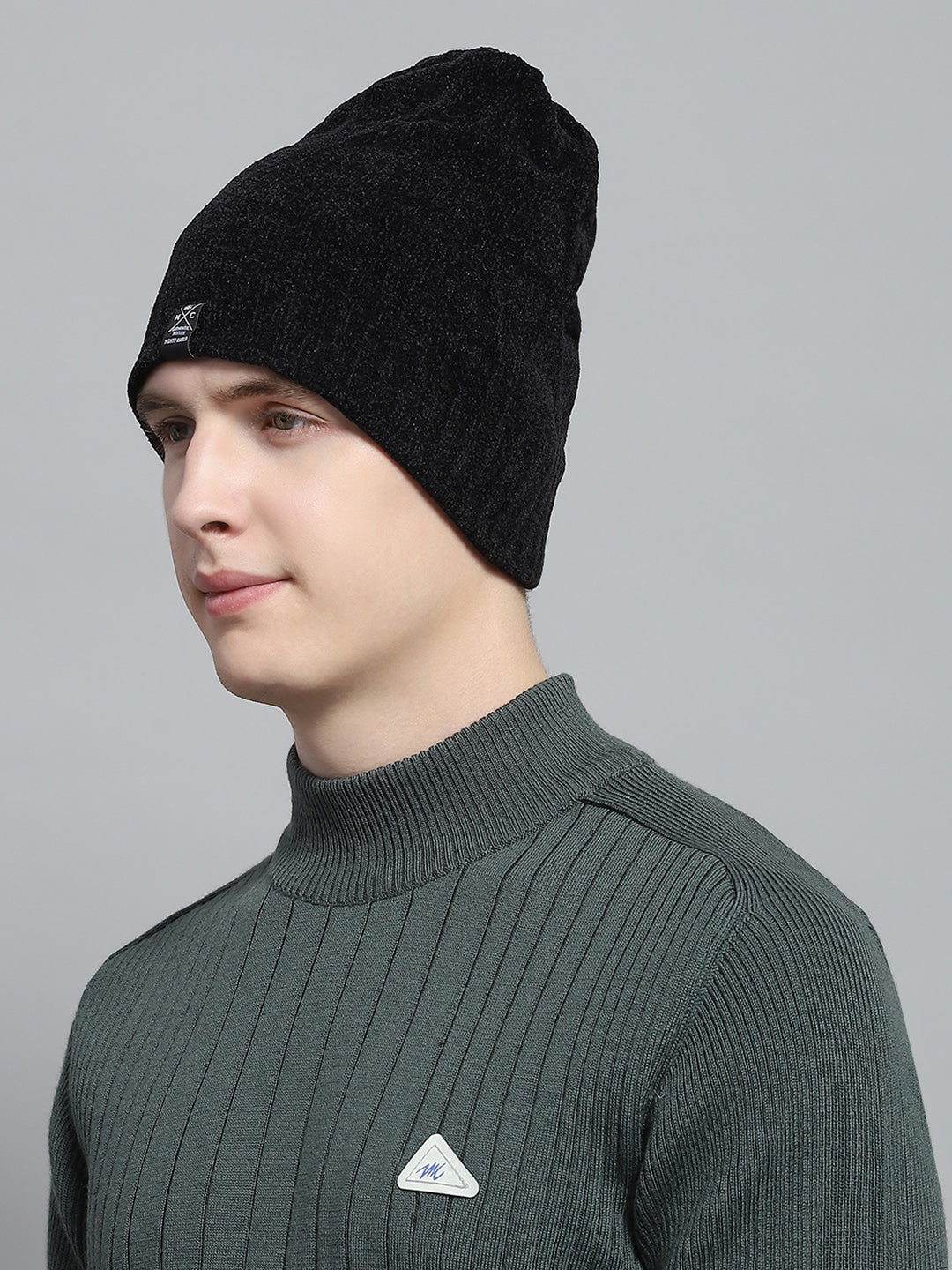 Men Black Self Design Cap