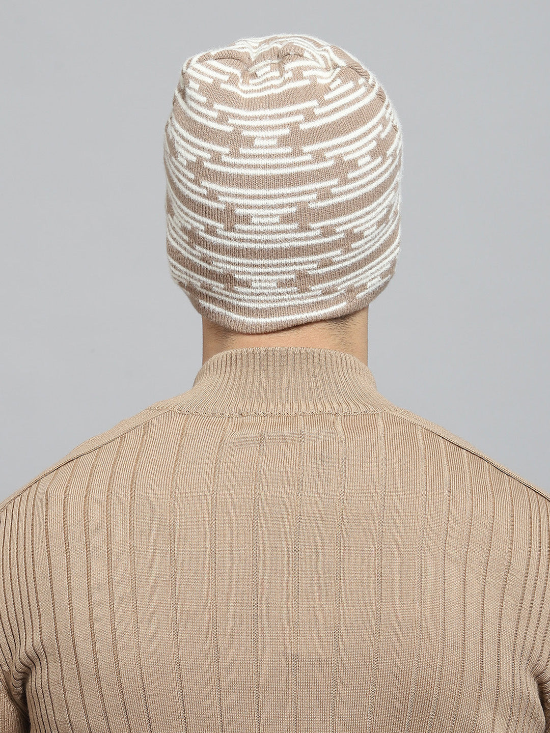 Men Beige Self Design Cap