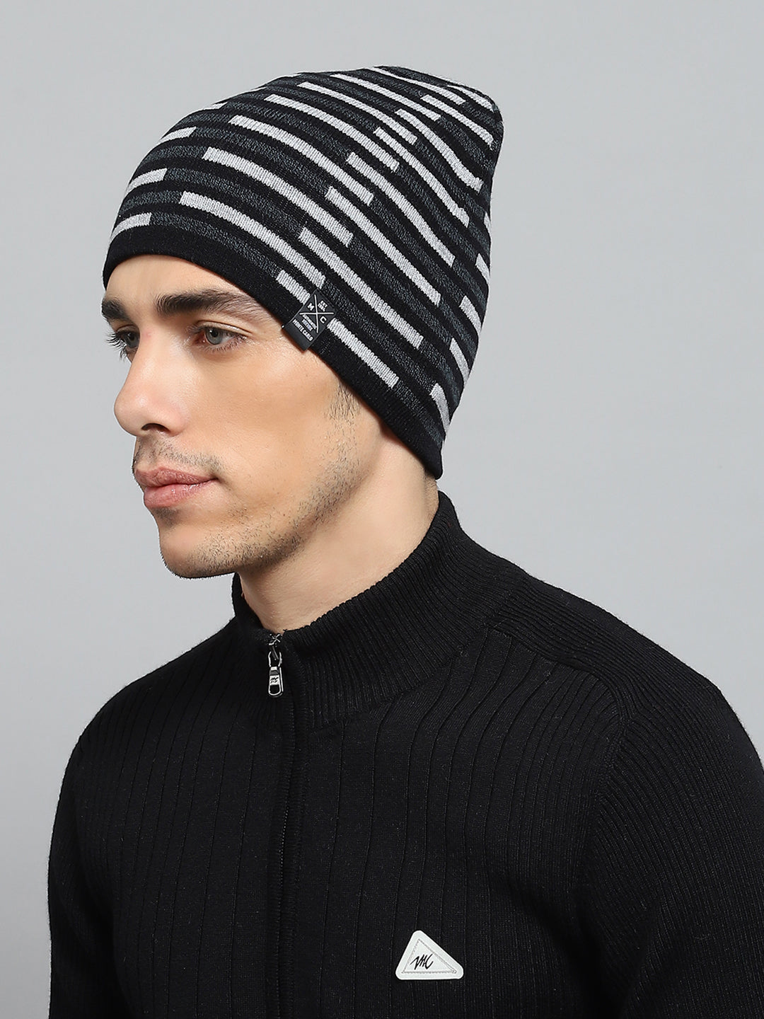 Men Black Self Design Cap