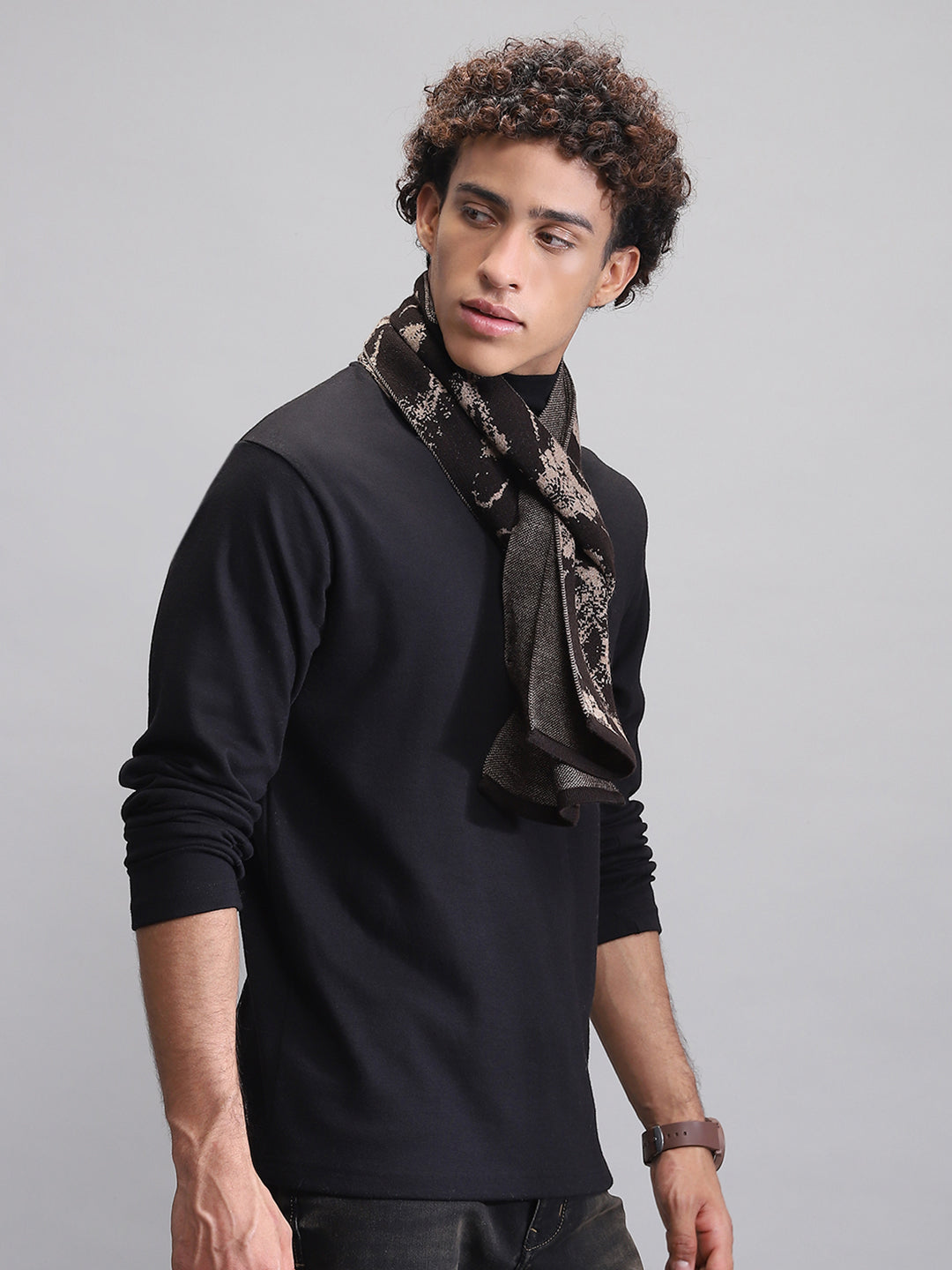 Men Brown Self Design Muffler