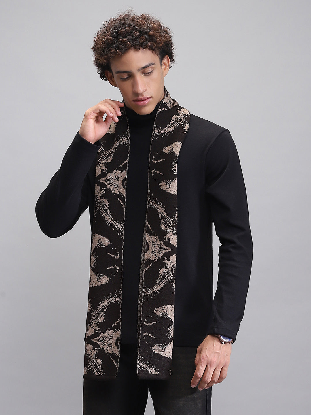 Men Brown Self Design Muffler