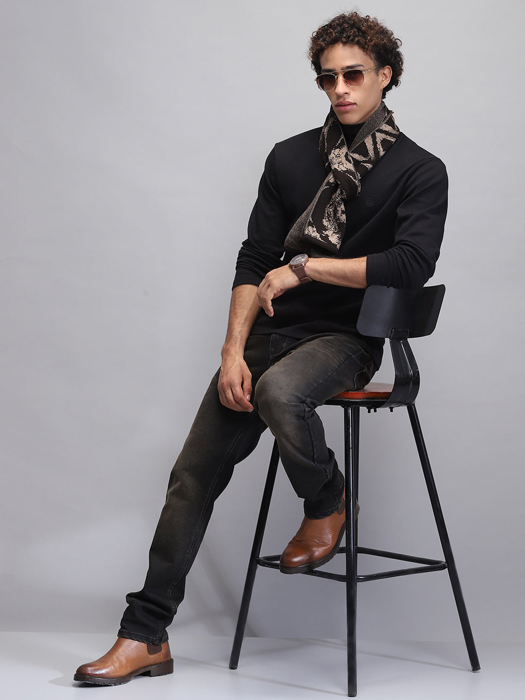 Men Brown Self Design Muffler