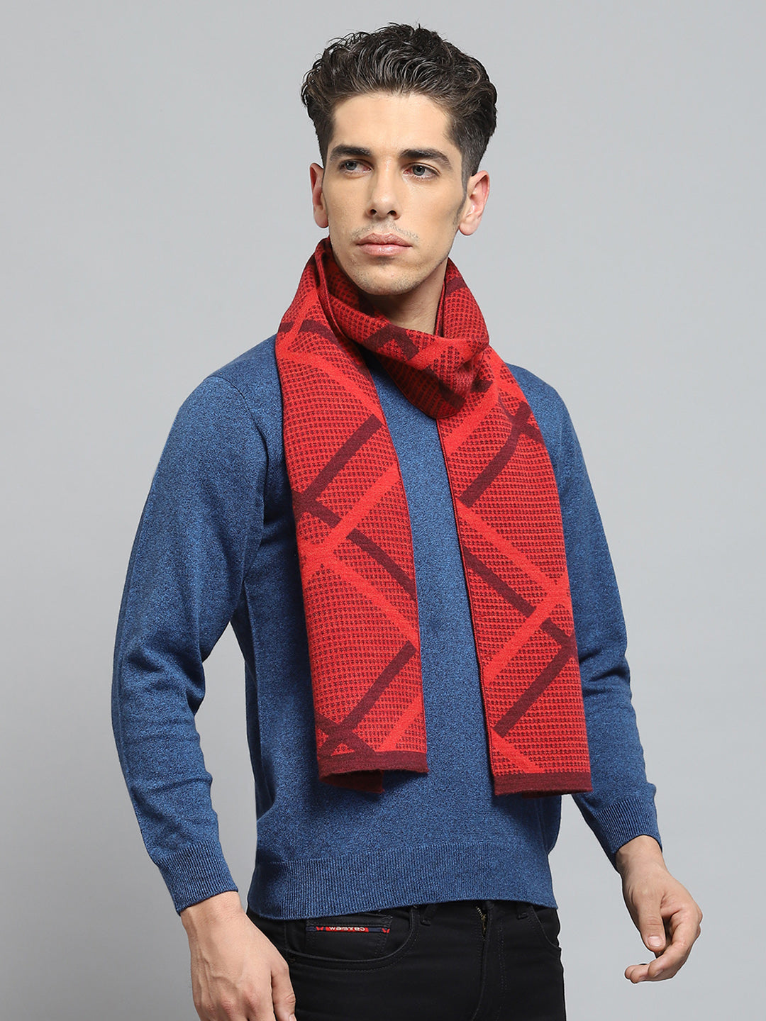 Men Red Self Design Muffler