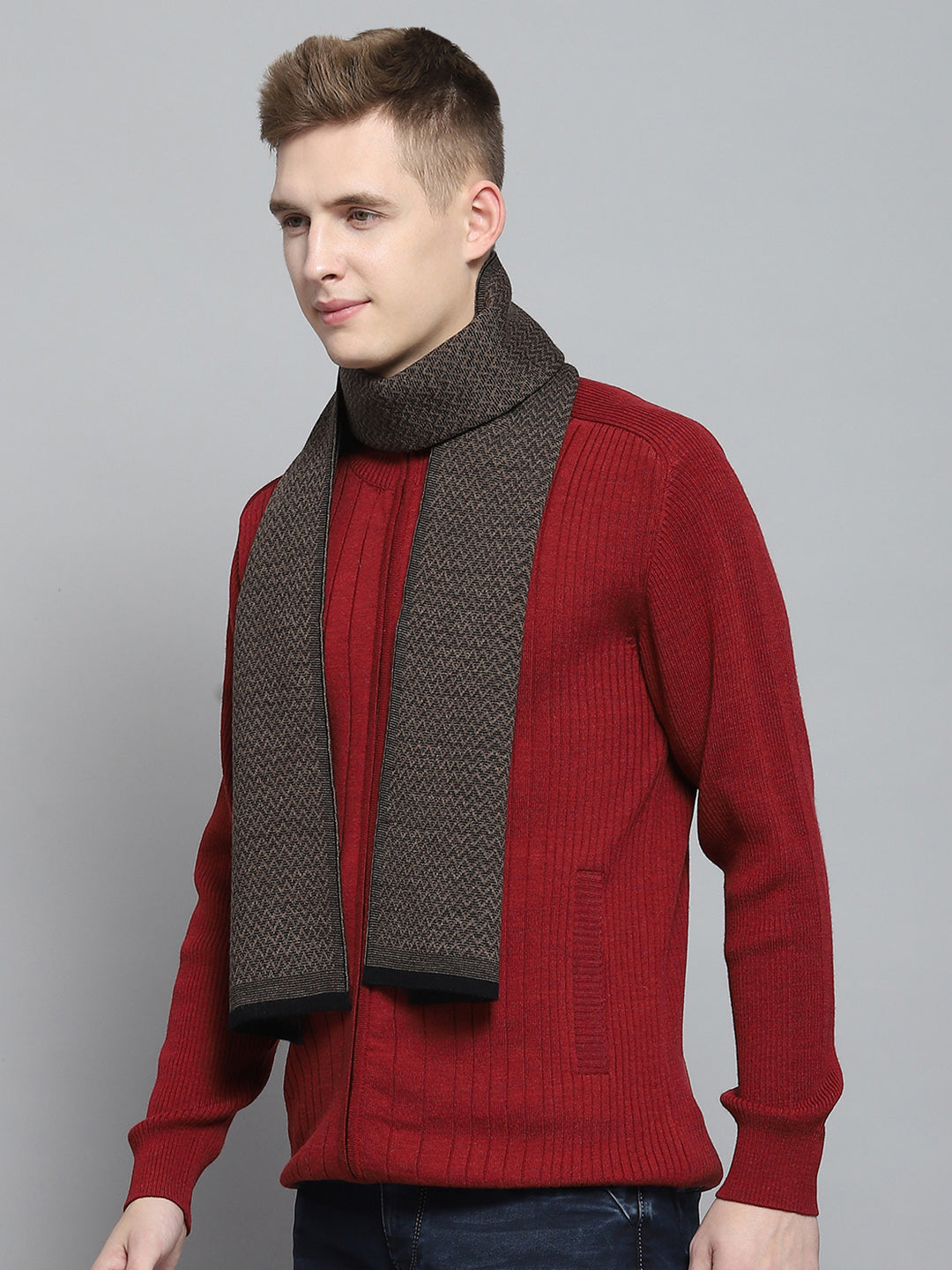 Men Black Self Design Muffler