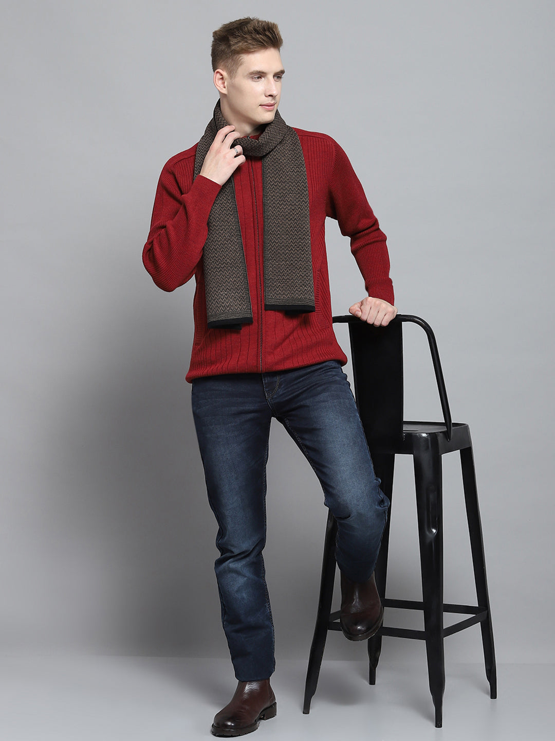 Men Black Self Design Muffler