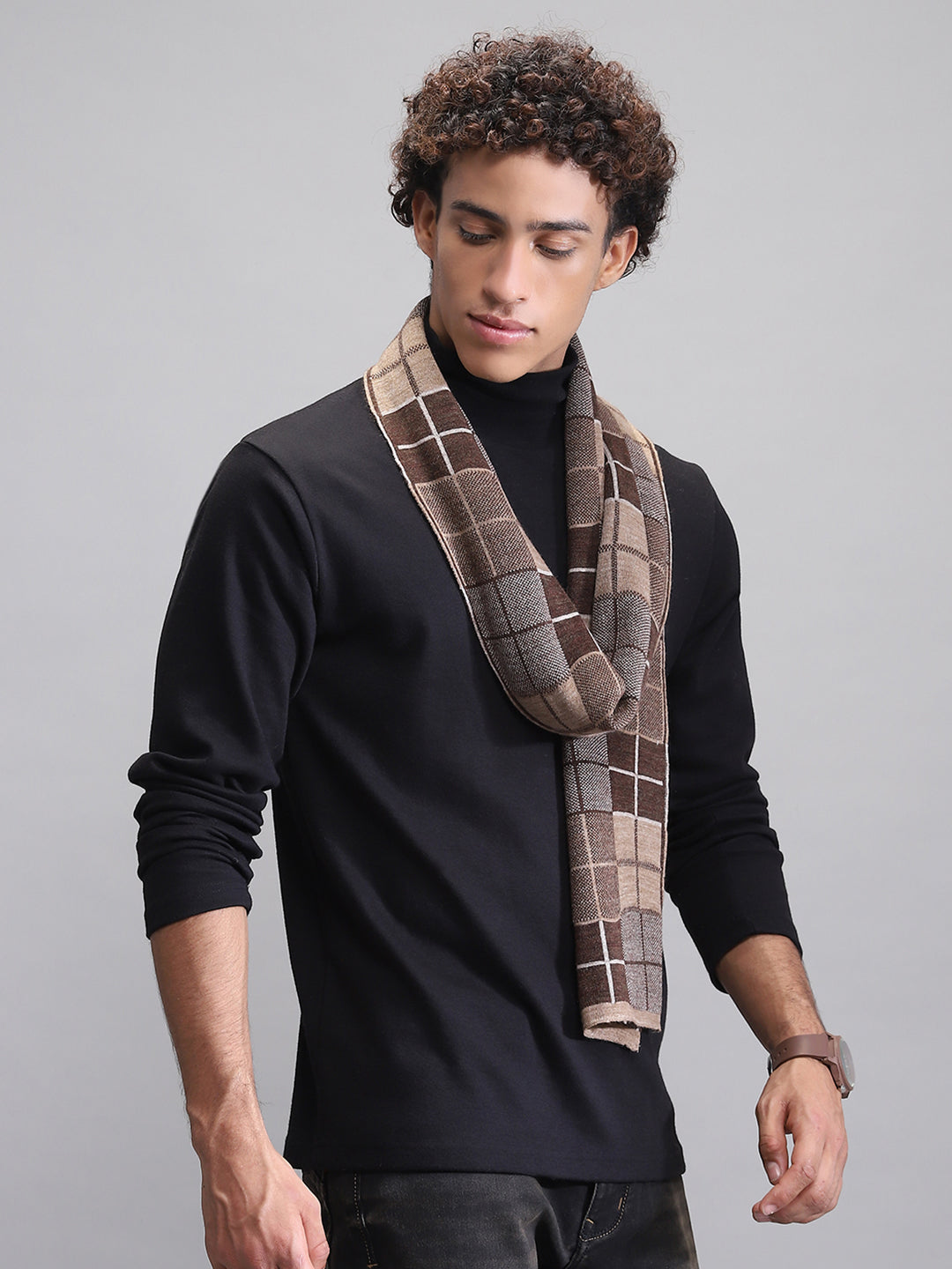 Men Brown Self Design Muffler