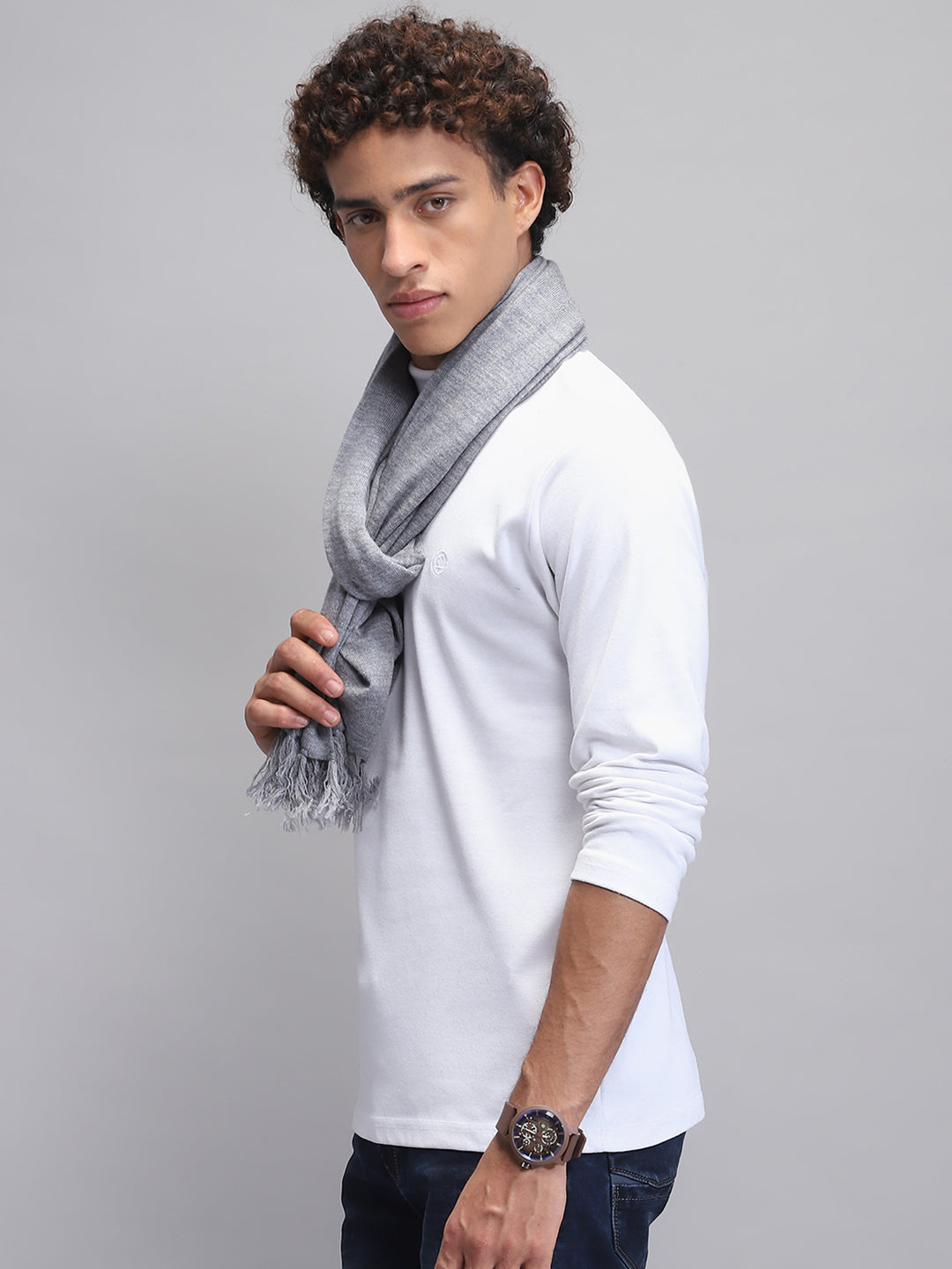 Men Grey Self Design Muffler