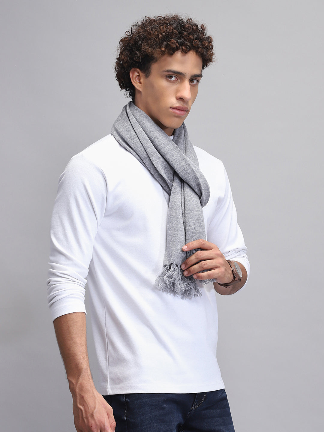 Men Grey Self Design Muffler