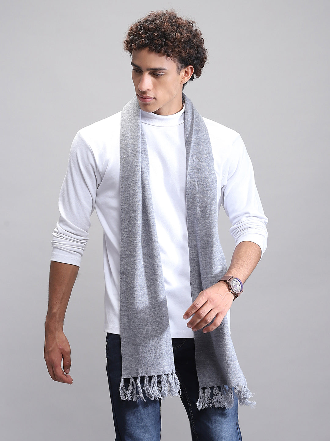 Men Grey Self Design Muffler