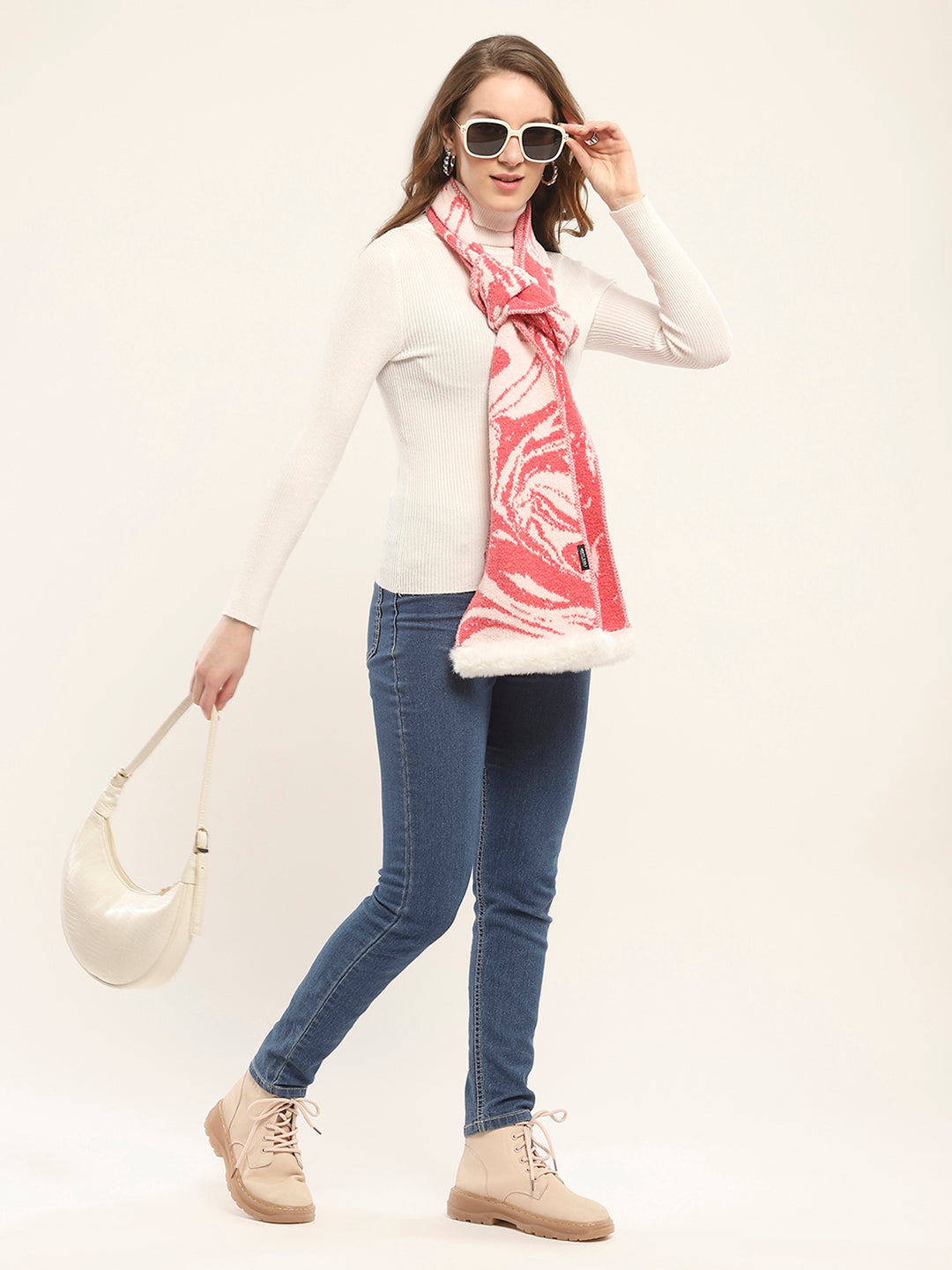 Women Pink Self Design Muffler