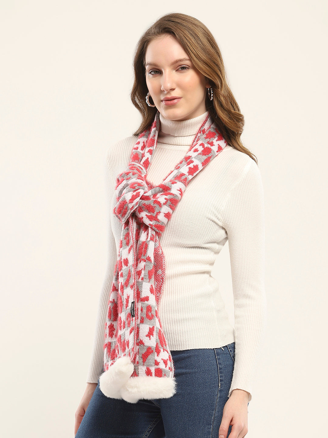 Women Red Self Design Muffler