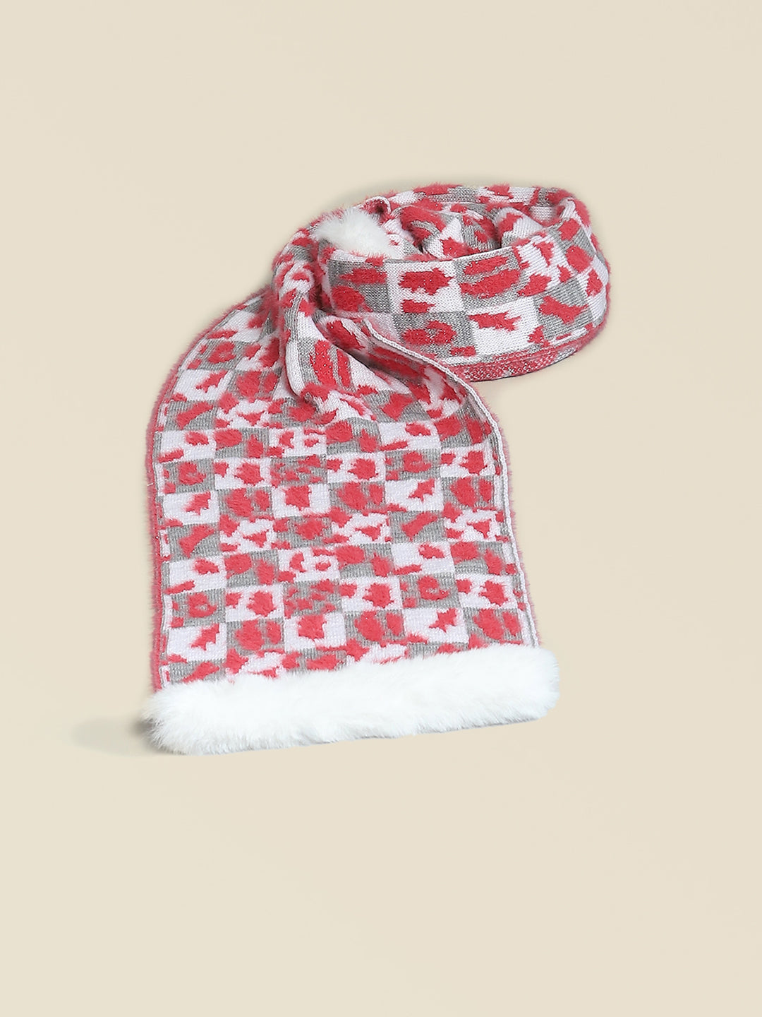 Women Red Self Design Muffler