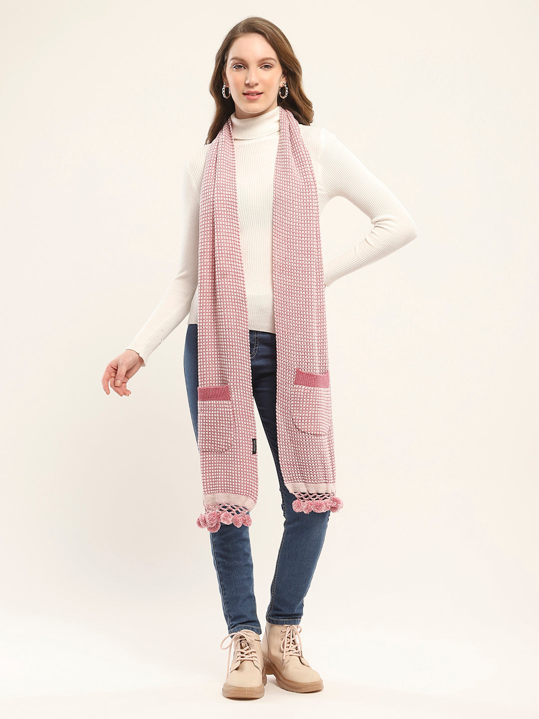 Women Pink Self Design Muffler