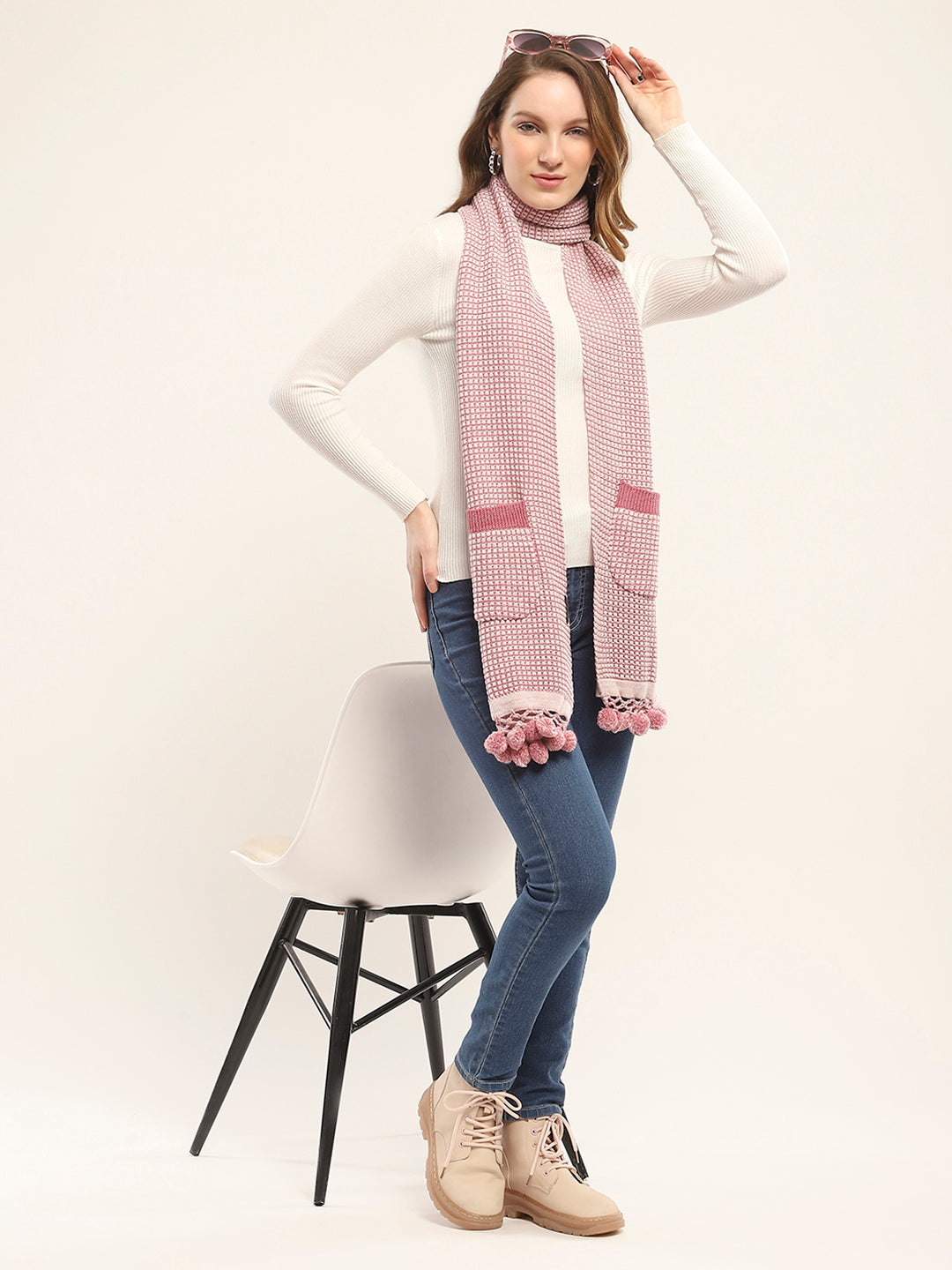 Women Pink Self Design Muffler