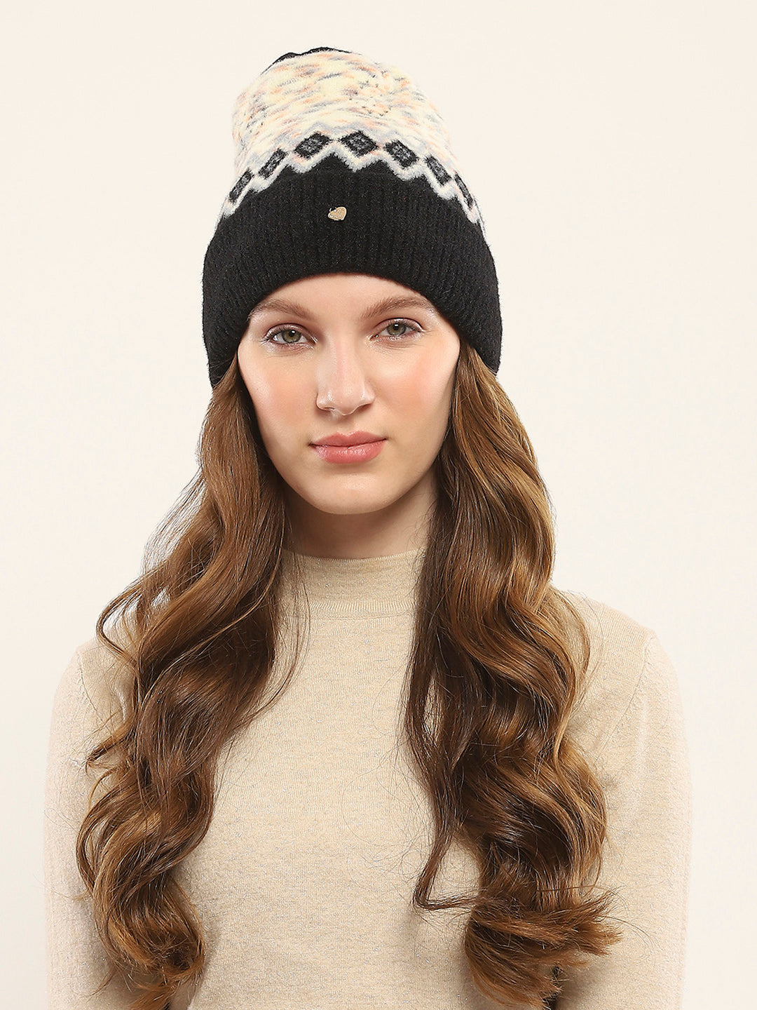 Women Black Self Design Cap