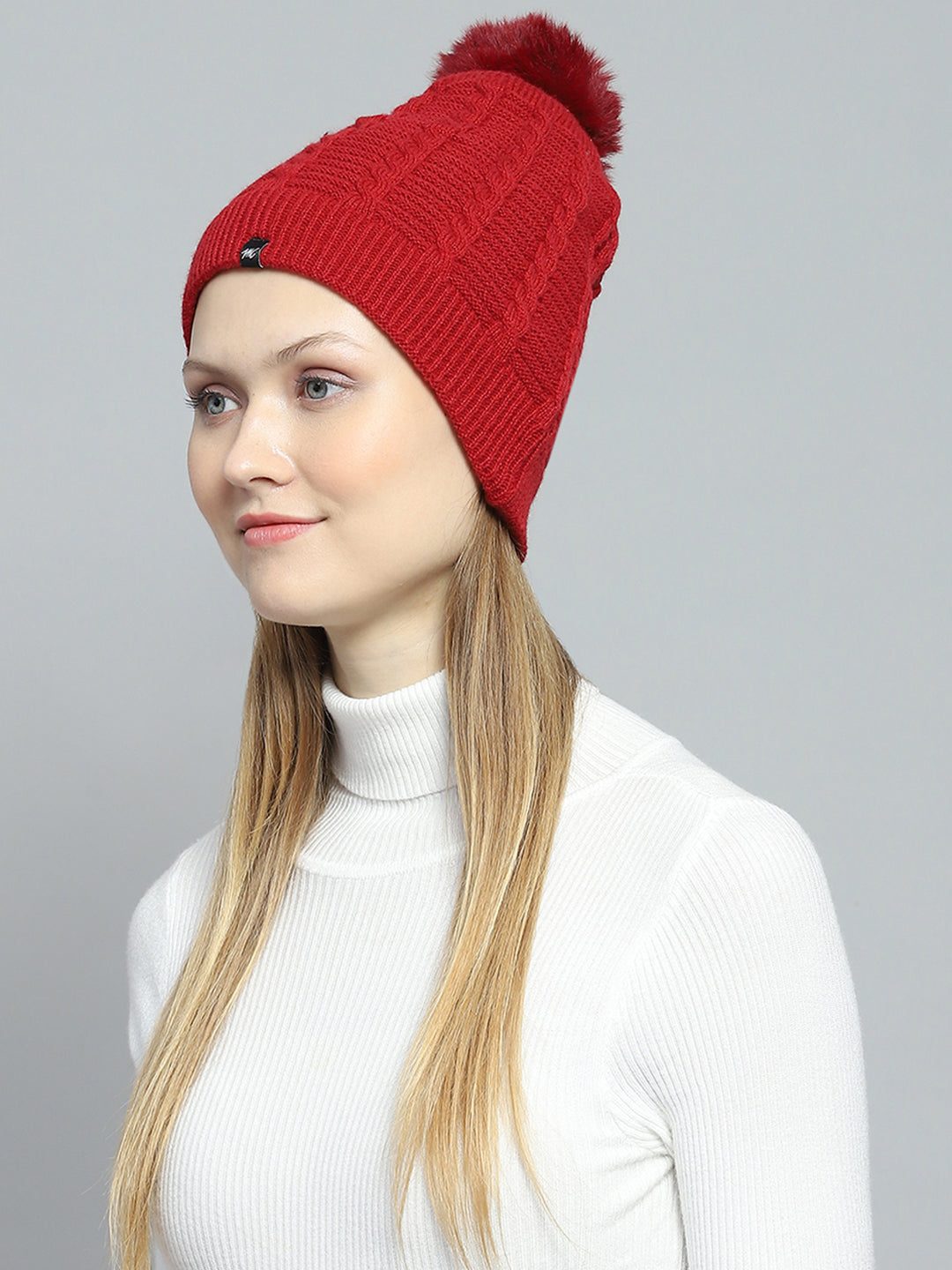 Women Maroon Self Design Cap