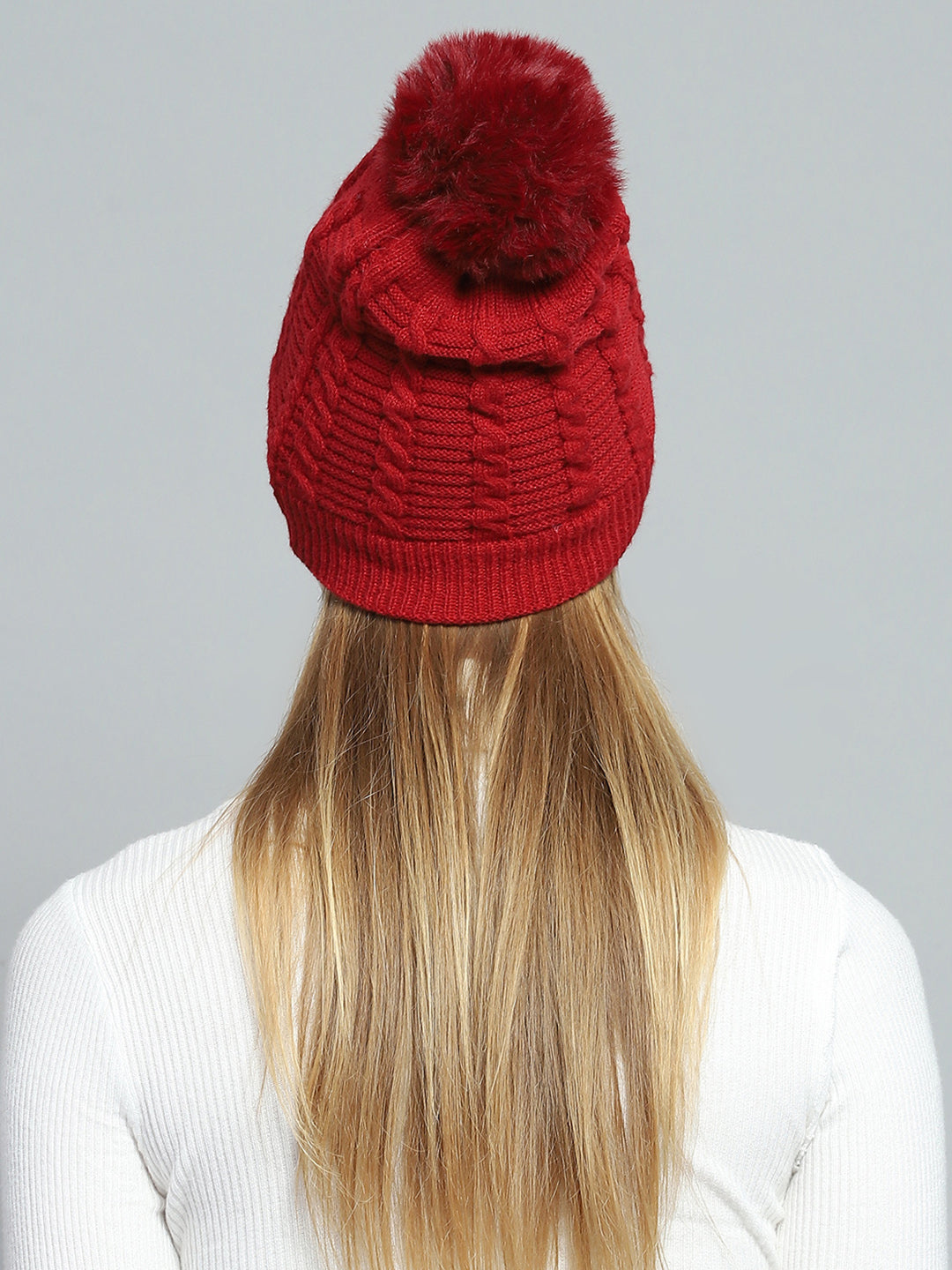 Women Maroon Self Design Cap