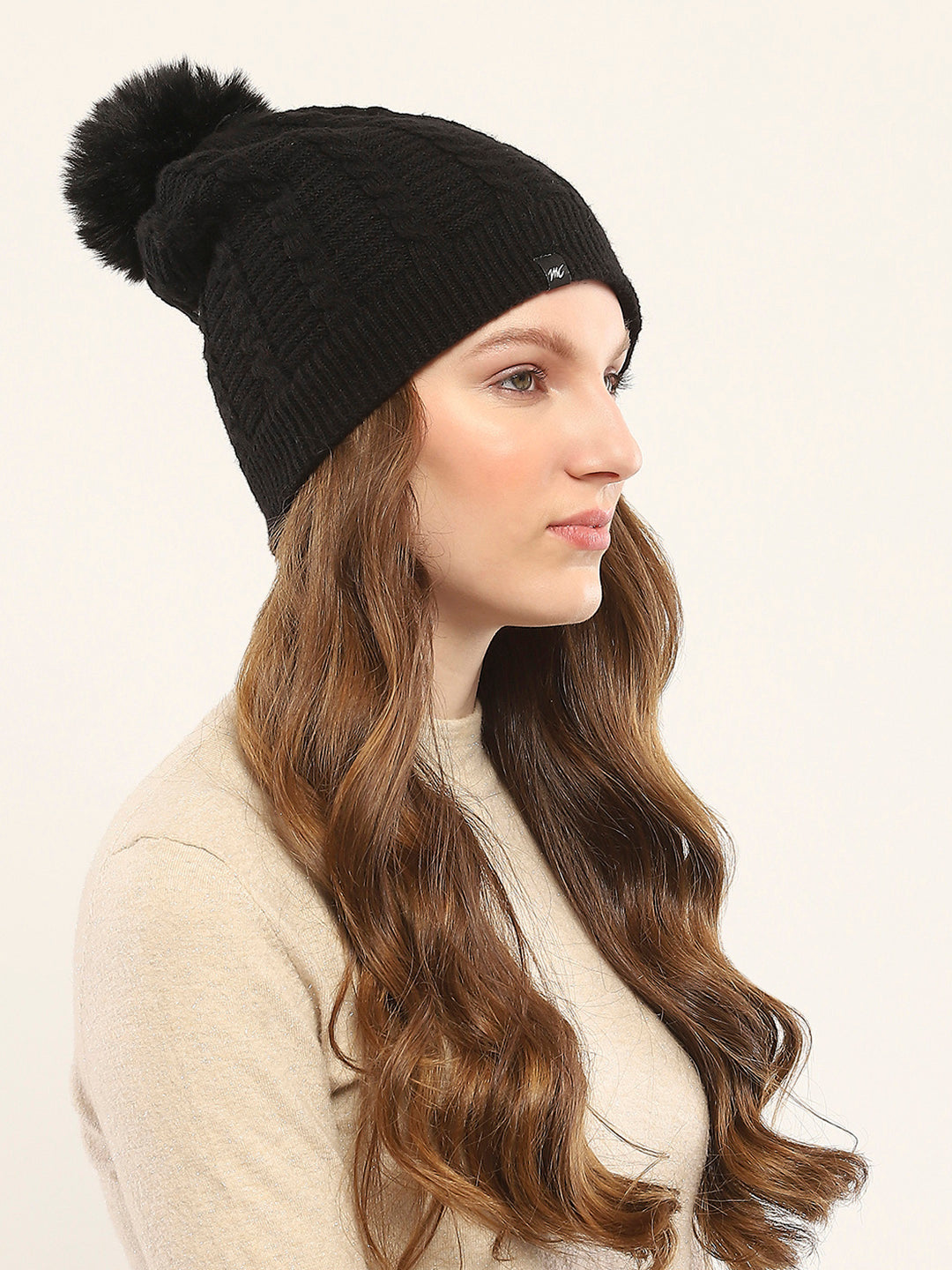 Women Black Self Design Cap