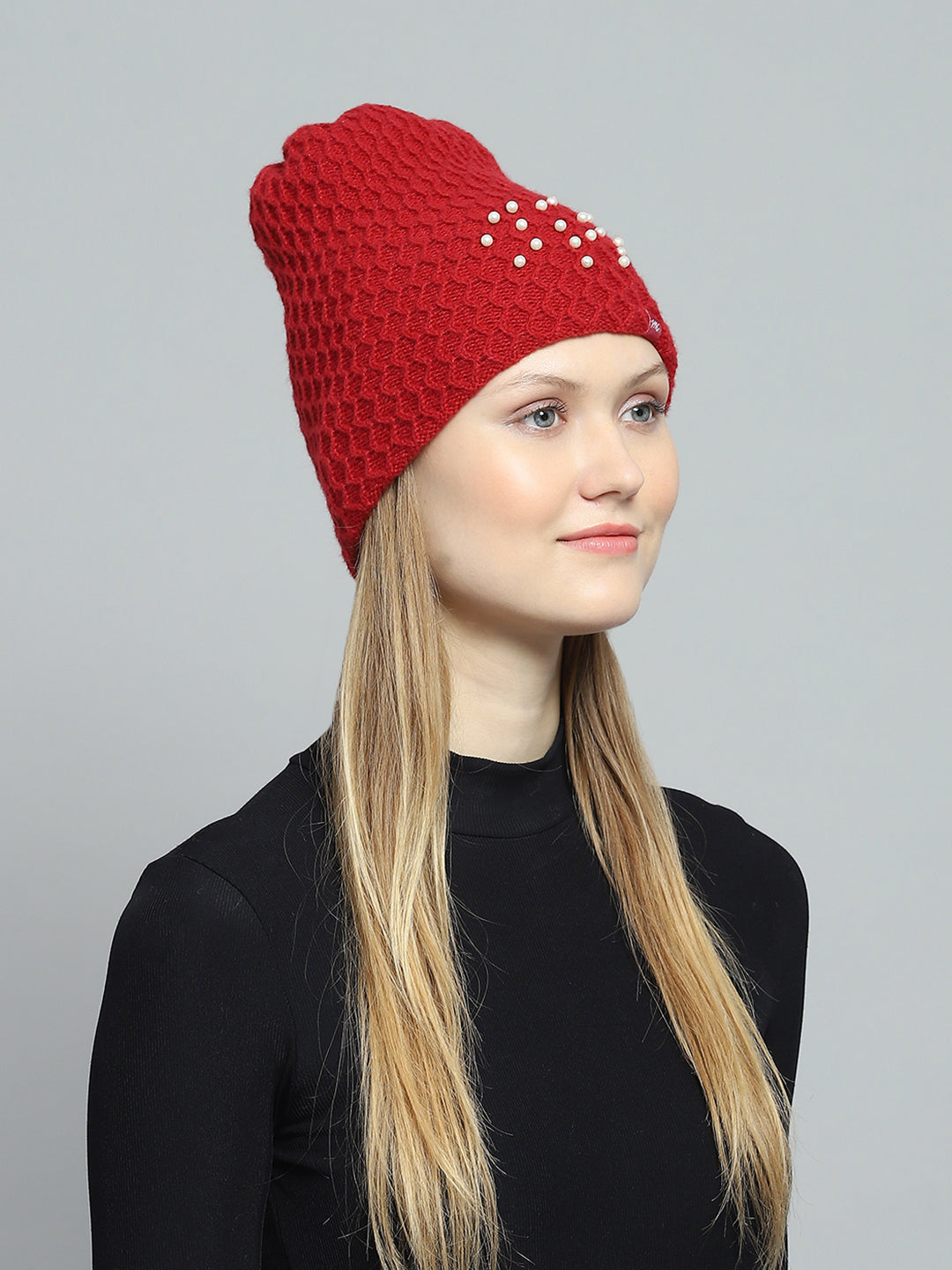 Women Maroon Self Design Cap