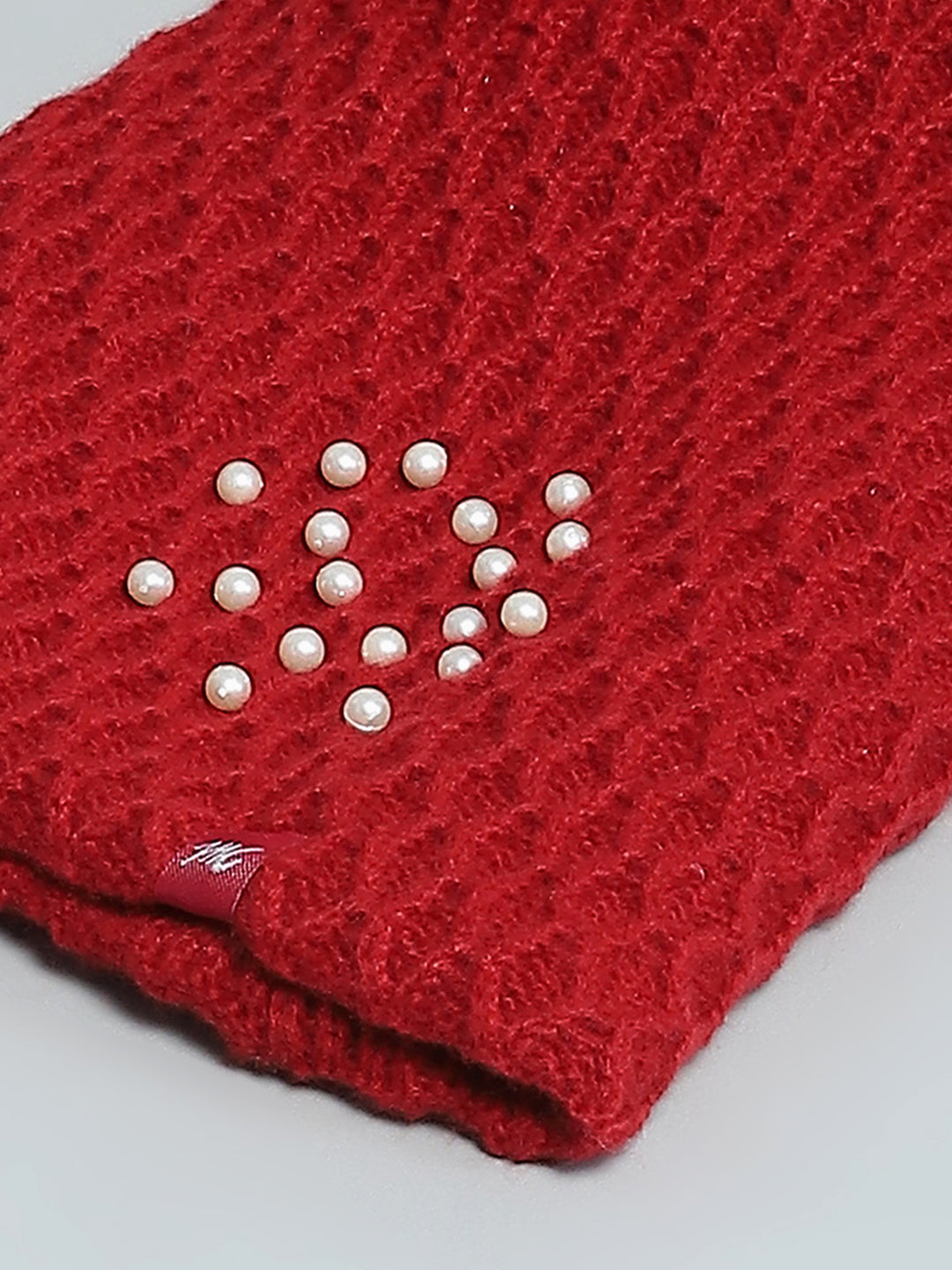 Women Maroon Self Design Cap