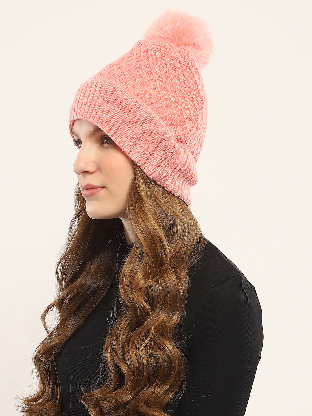 Women Pink Self Design Cap