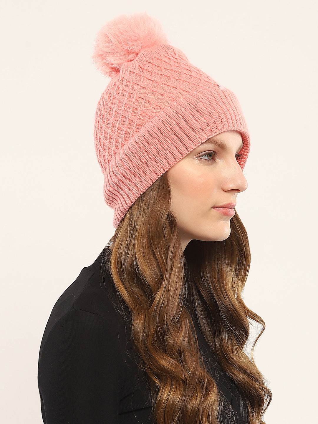 Women Pink Self Design Cap