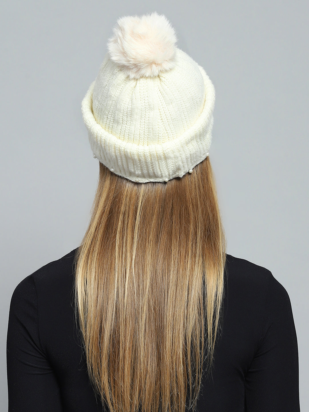 Women Off White Self Design Cap