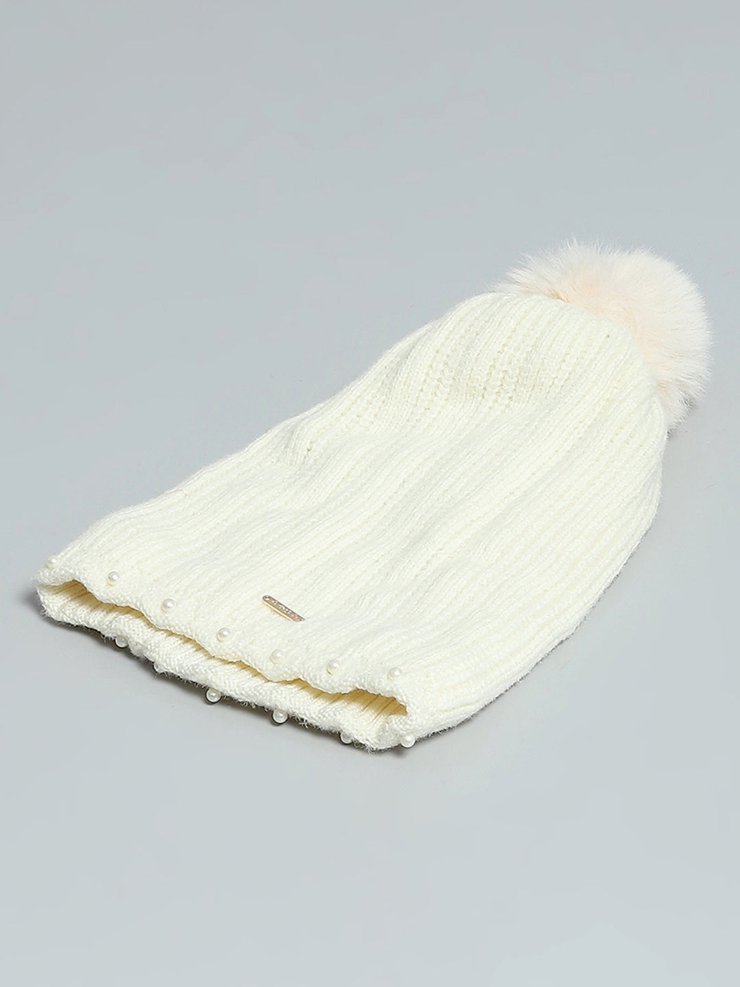 Women Off White Self Design Cap