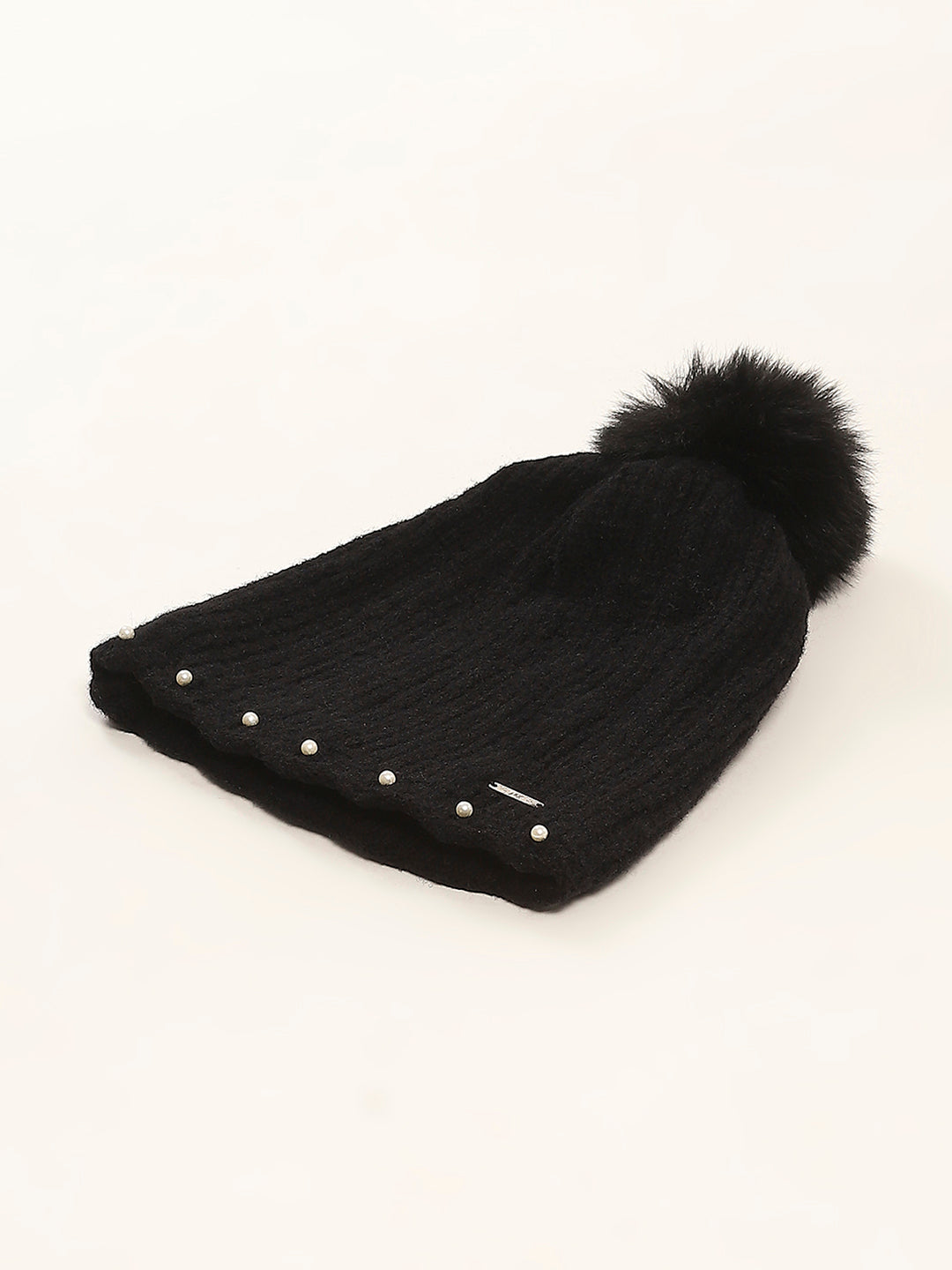 Women Black Self Design Cap