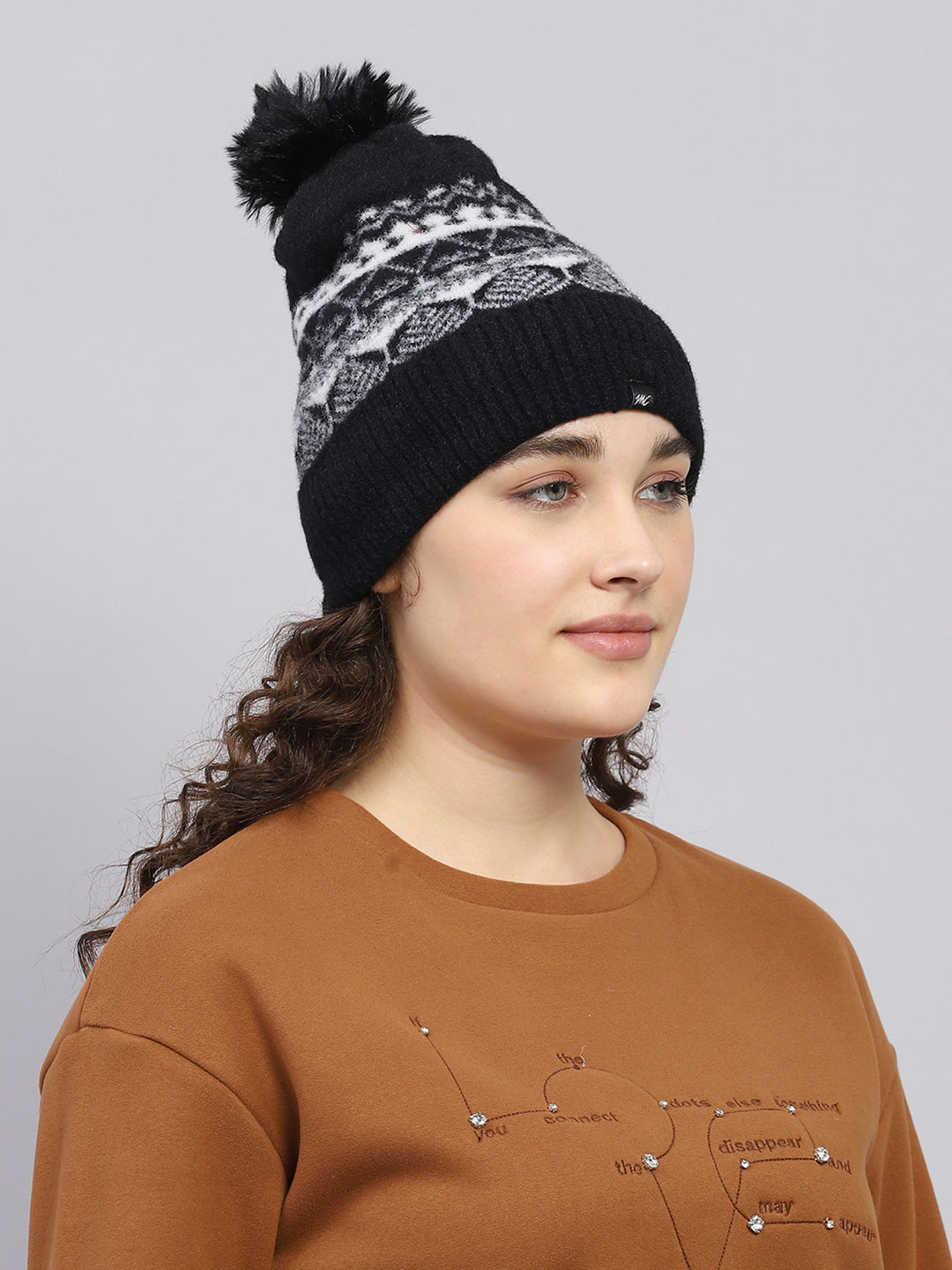 Women Black Self Design Cap