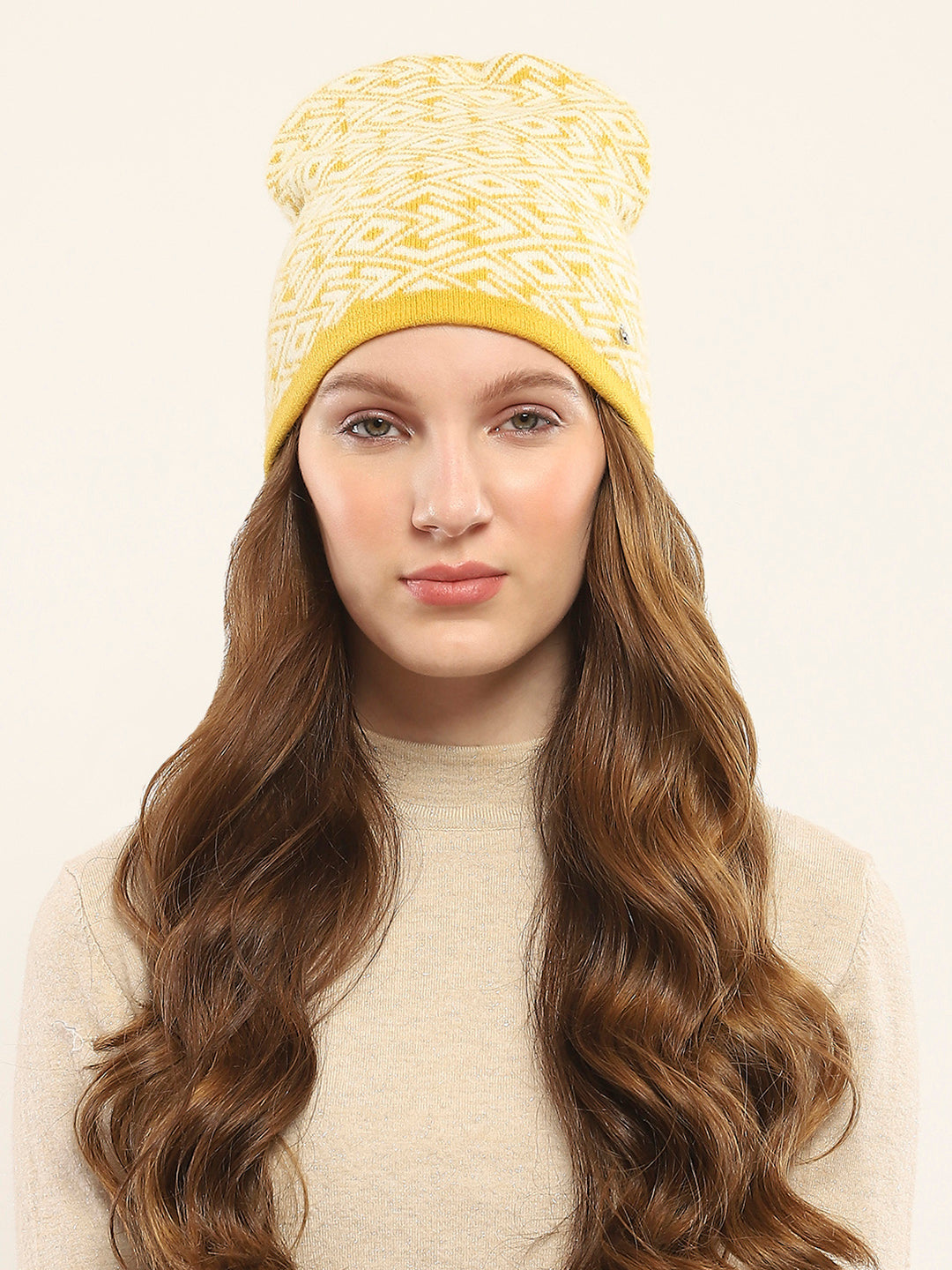 Women Yellow Self Design Cap