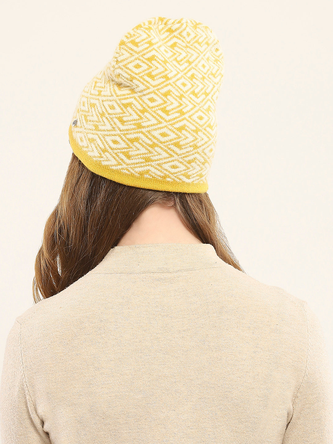Women Yellow Self Design Cap