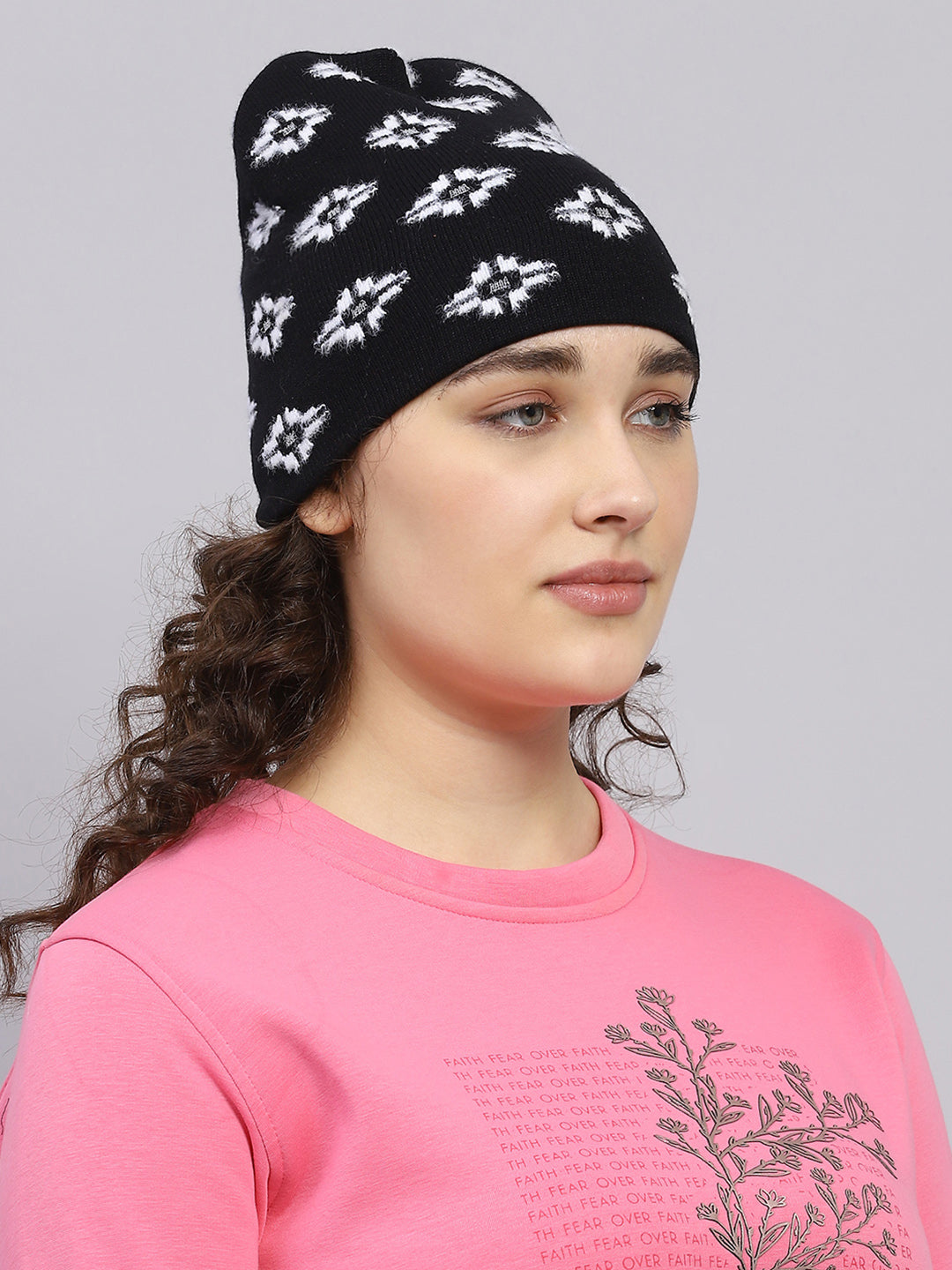 Women Black Self Design Cap
