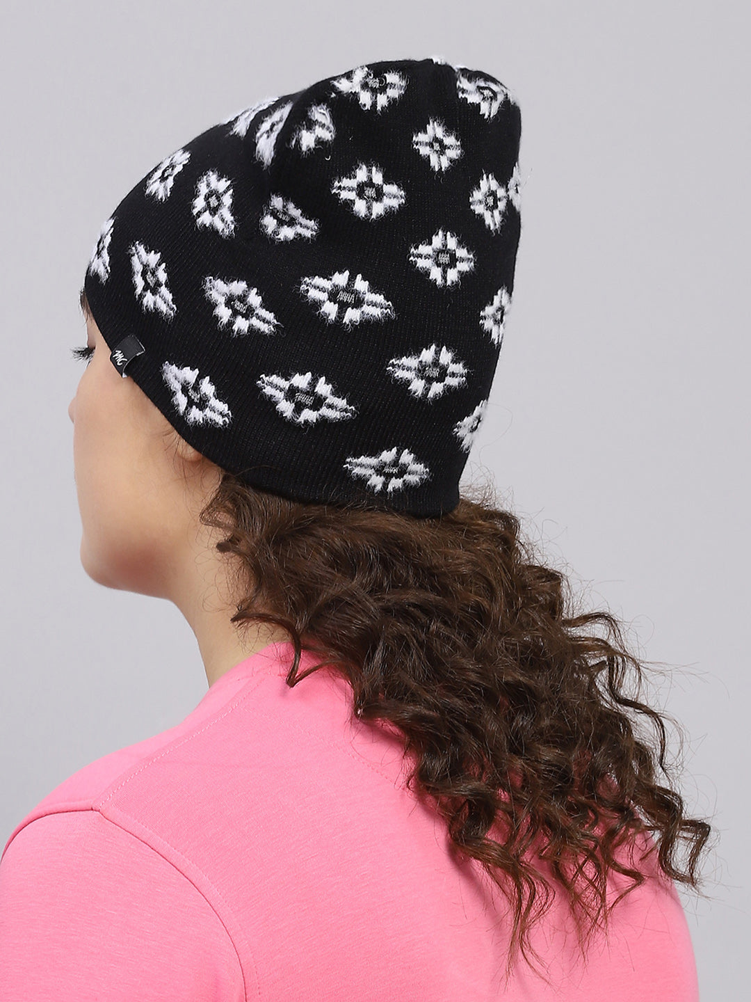 Women Black Self Design Cap